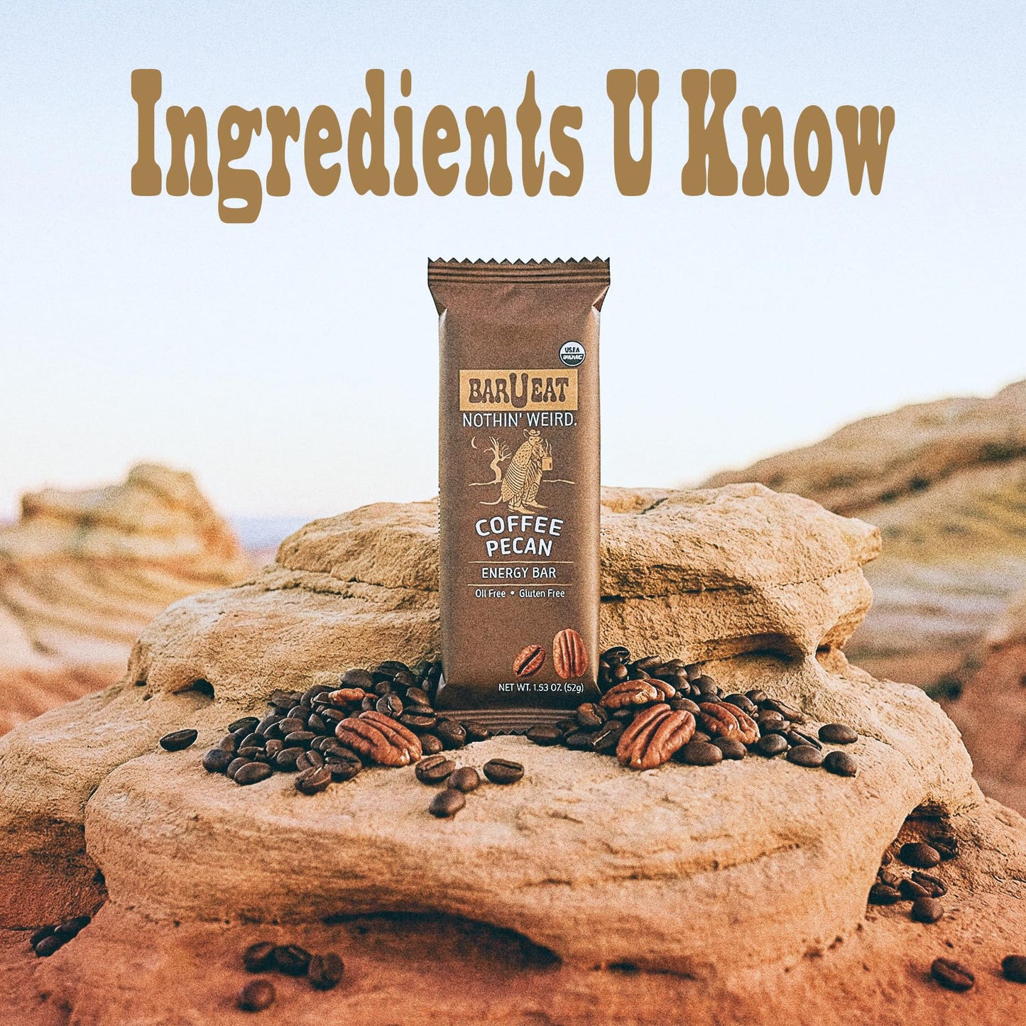 BAR U EAT Gluten-Free, High Fiber, Energy Bar. Real Food Ingredients | Oil Free | Organic | No Artificial Sugar | Healthy Snacks (Coffee Pecan 12