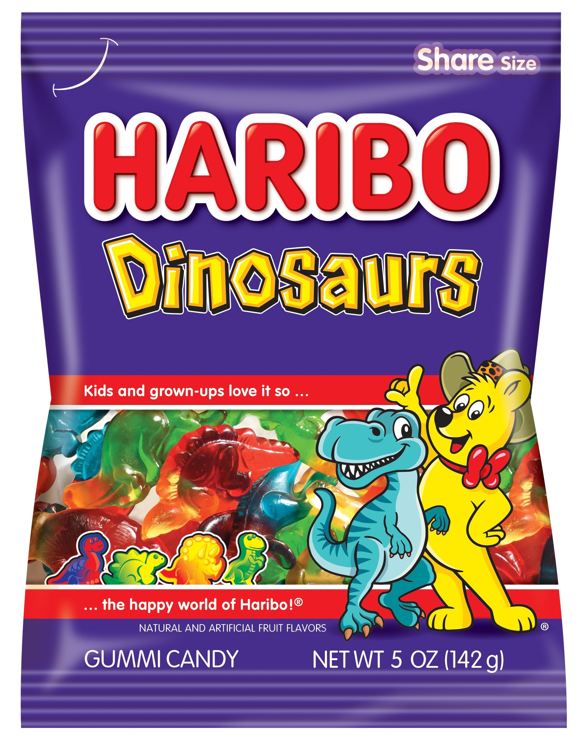 HARIBO Gummi Candy, Dinosaurs Gummy Candy, 5 Ounce Share Size Bags (Pack of 12) Delicious Soft & Chewy Sweet Snacks, Assorted Fruity Flavors