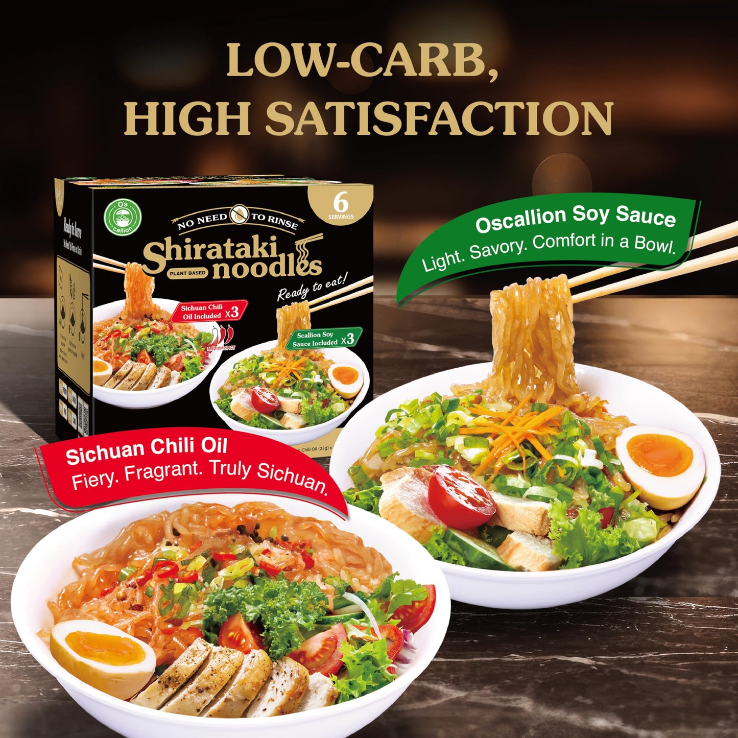 O’scallion Shirataki Noodle | Ready to Eat Shirataki Noodle Kit | Zero Carb Keto Pasta Alternative - Gluten-Free, Non-GMO Shirataki Konjac Noodles