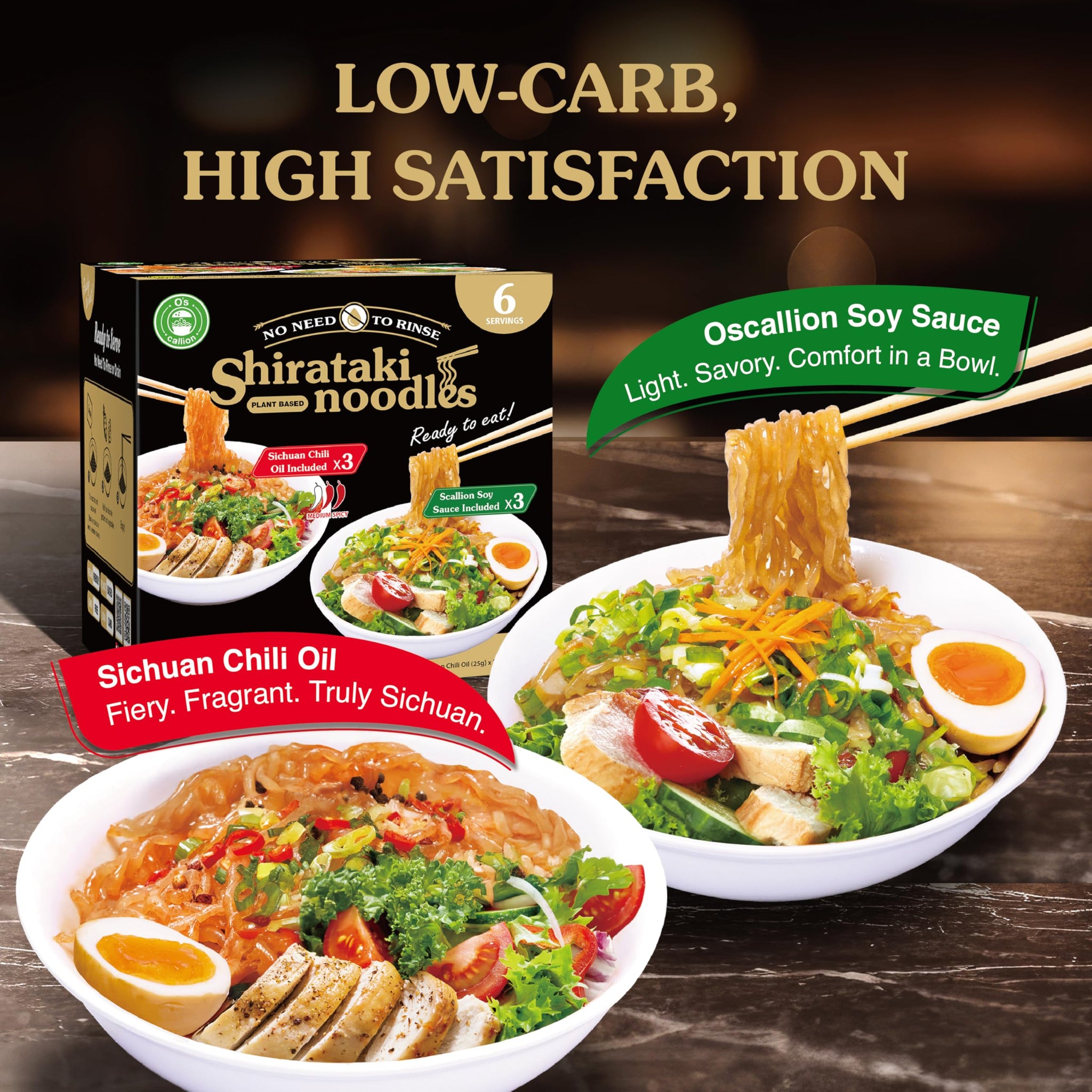 O’scallion Shirataki Noodle | Ready to Eat Shirataki Noodle Kit | Zero Carb Keto Pasta Alternative - Gluten-Free, Non-GMO Shirataki Konjac Noodles