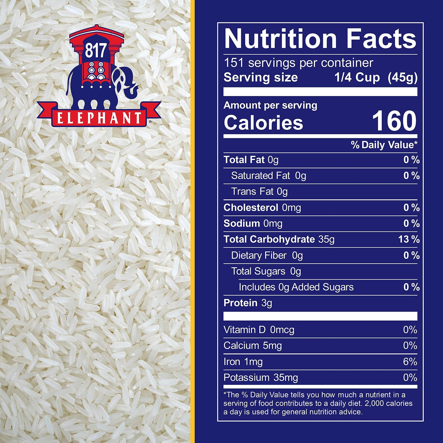 817 Elephant Thai Hom Mali Jasmine Rice - 15 lb Bag - Authentic White Rice - Great for Thai Recipes, Curries & Pilafs - Cook in Microwave or on Stove Top