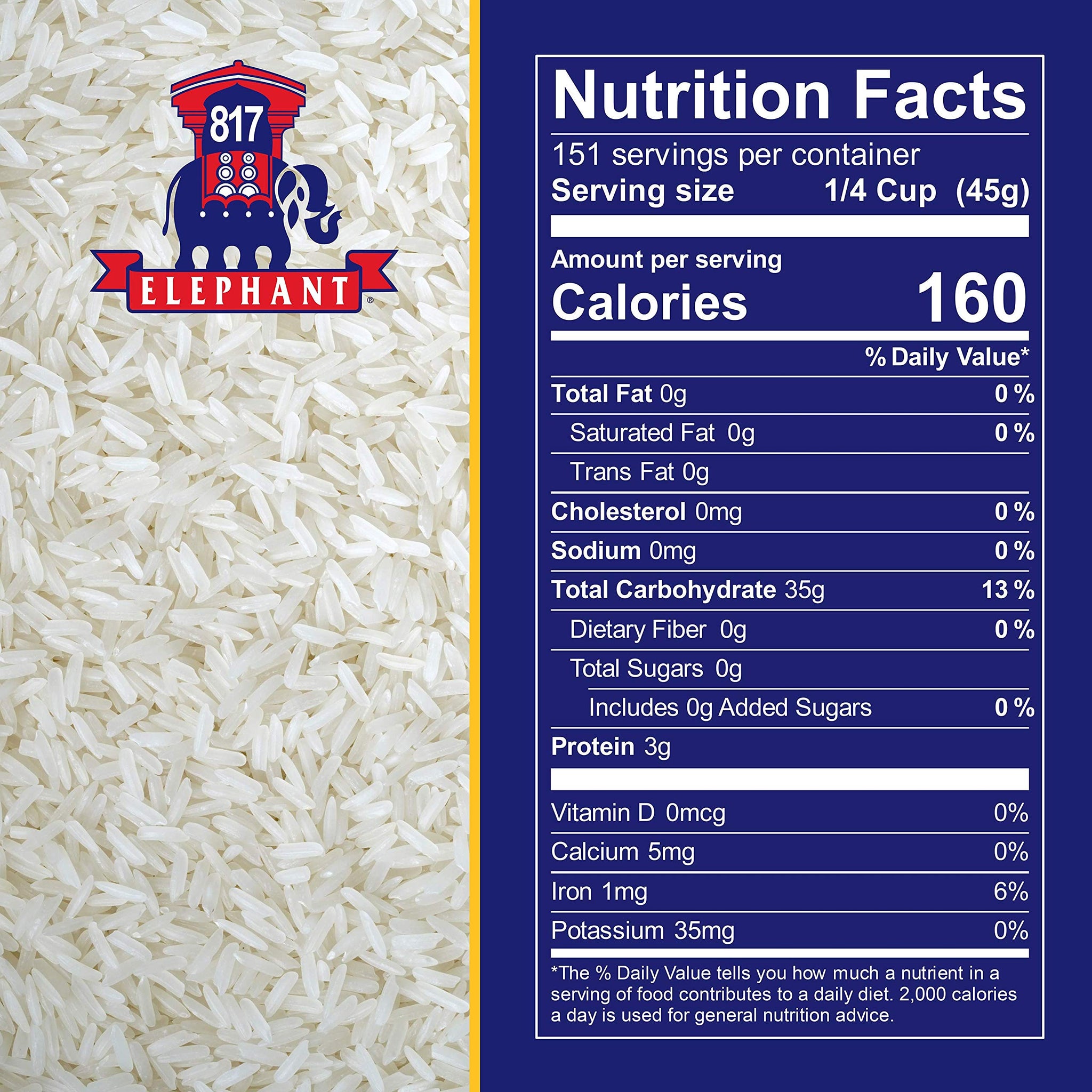 817 Elephant Thai Hom Mali Jasmine Rice - 15 lb Bag - Authentic White Rice - Great for Thai Recipes, Curries & Pilafs - Cook in Microwave or on Stove Top