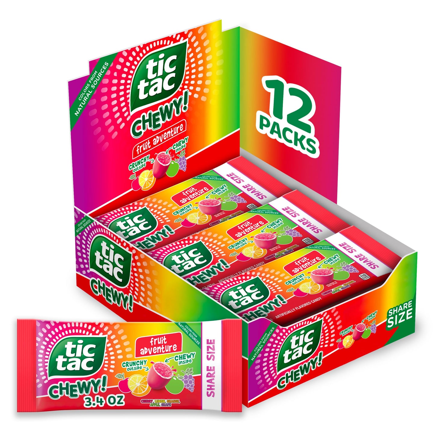 TIC TAC CHEWY! Fruit Adventure Candy, Bulk 12 Pack, Fruity Chewy Candy, Share Size, 3.04 oz Each (Packaging May Vary)