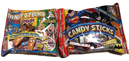Candy Sticks Candy For Kids; Classroom Gifts; Snack Pack Bundle, Party Favors, Treats, Lunchbox; Individually Boxed Candy Sticks; Batman, Spiderman