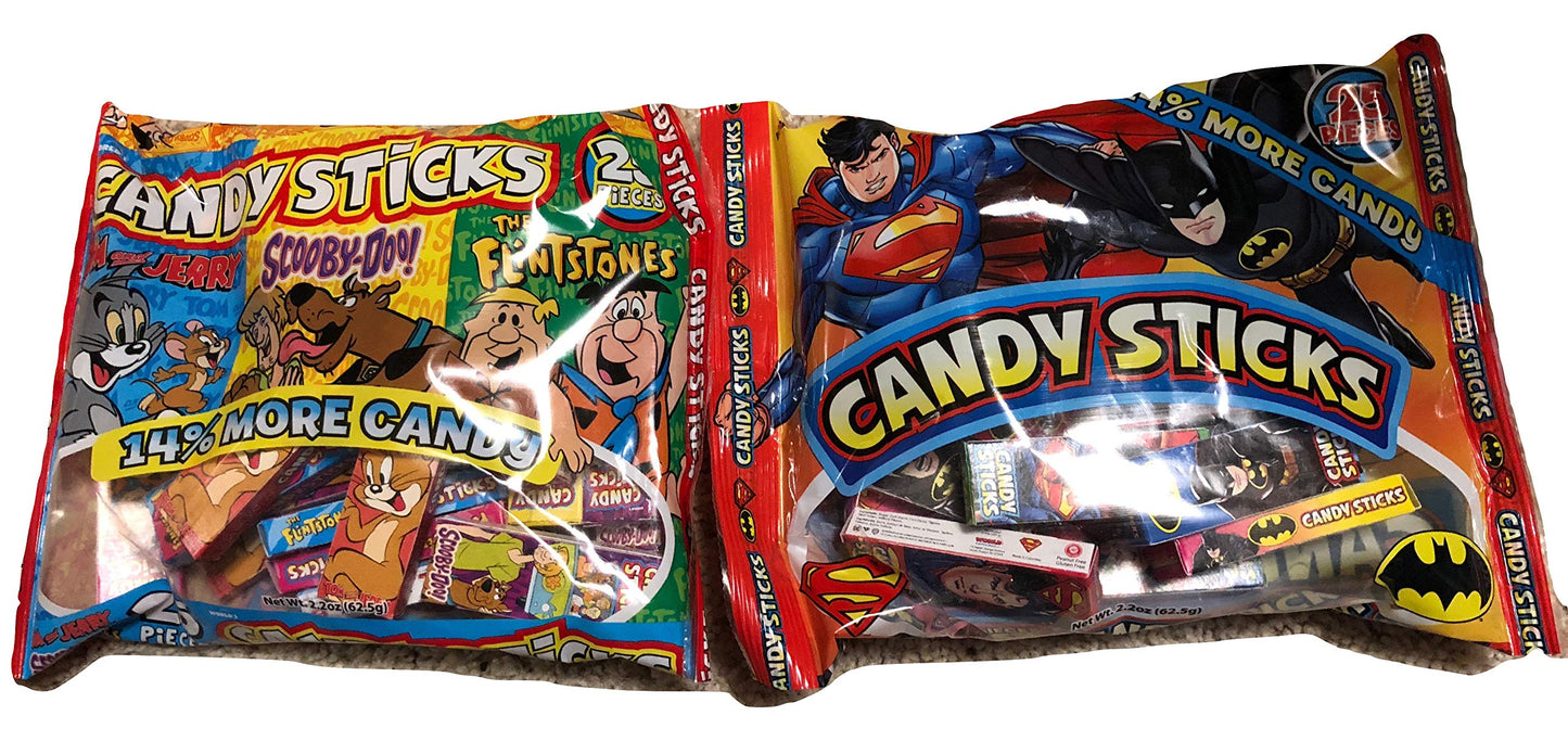 Candy Sticks Candy For Kids; Classroom Gifts; Snack Pack Bundle, Party Favors, Treats, Lunchbox; Individually Boxed Candy Sticks; Batman, Spiderman