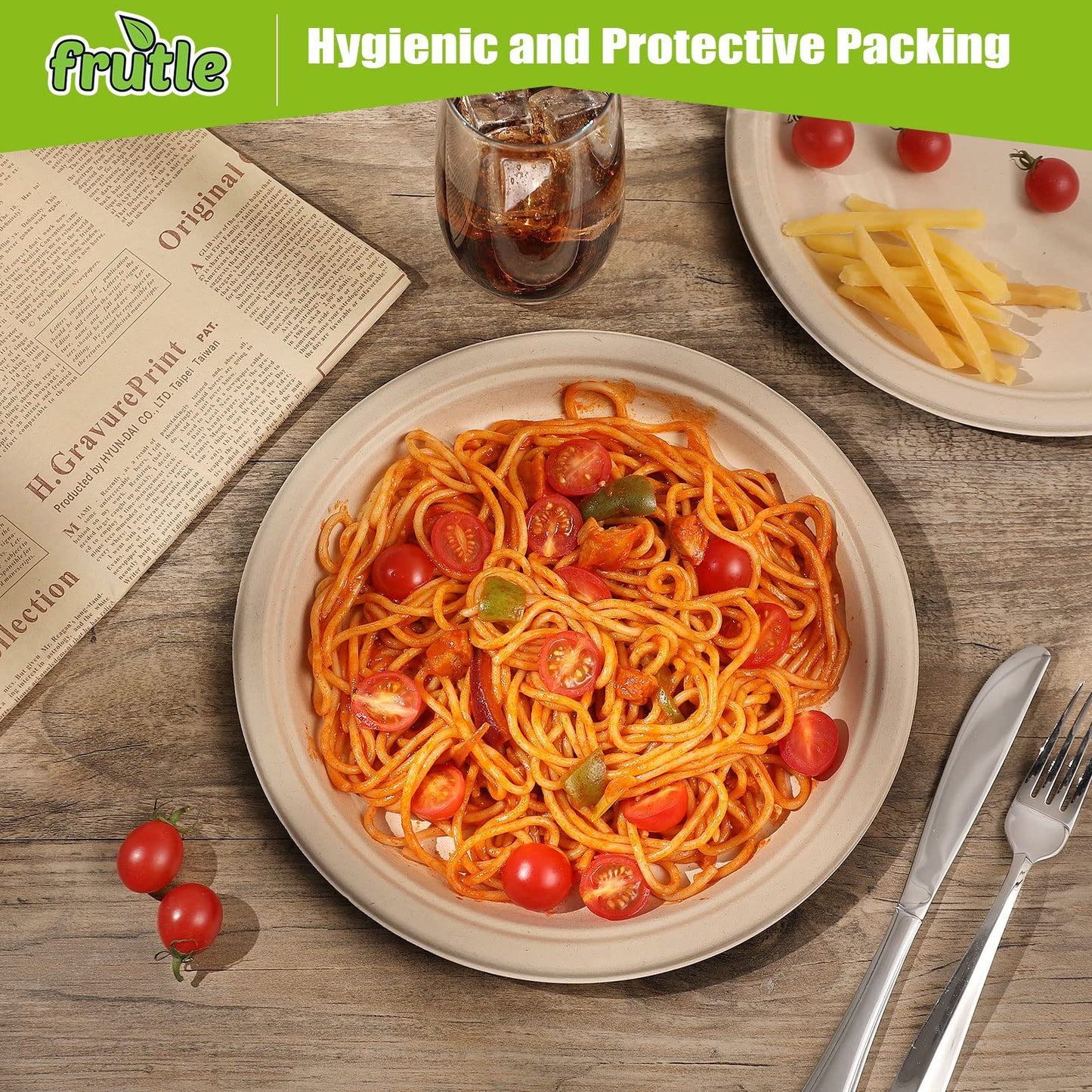 FRUTLE 150 Pack 7 INCH Paper Plates,Unbleached Heavy Duty Disposable Paper Plates for large party, picnics,Eco-Friendly Everyday Use,Commercial