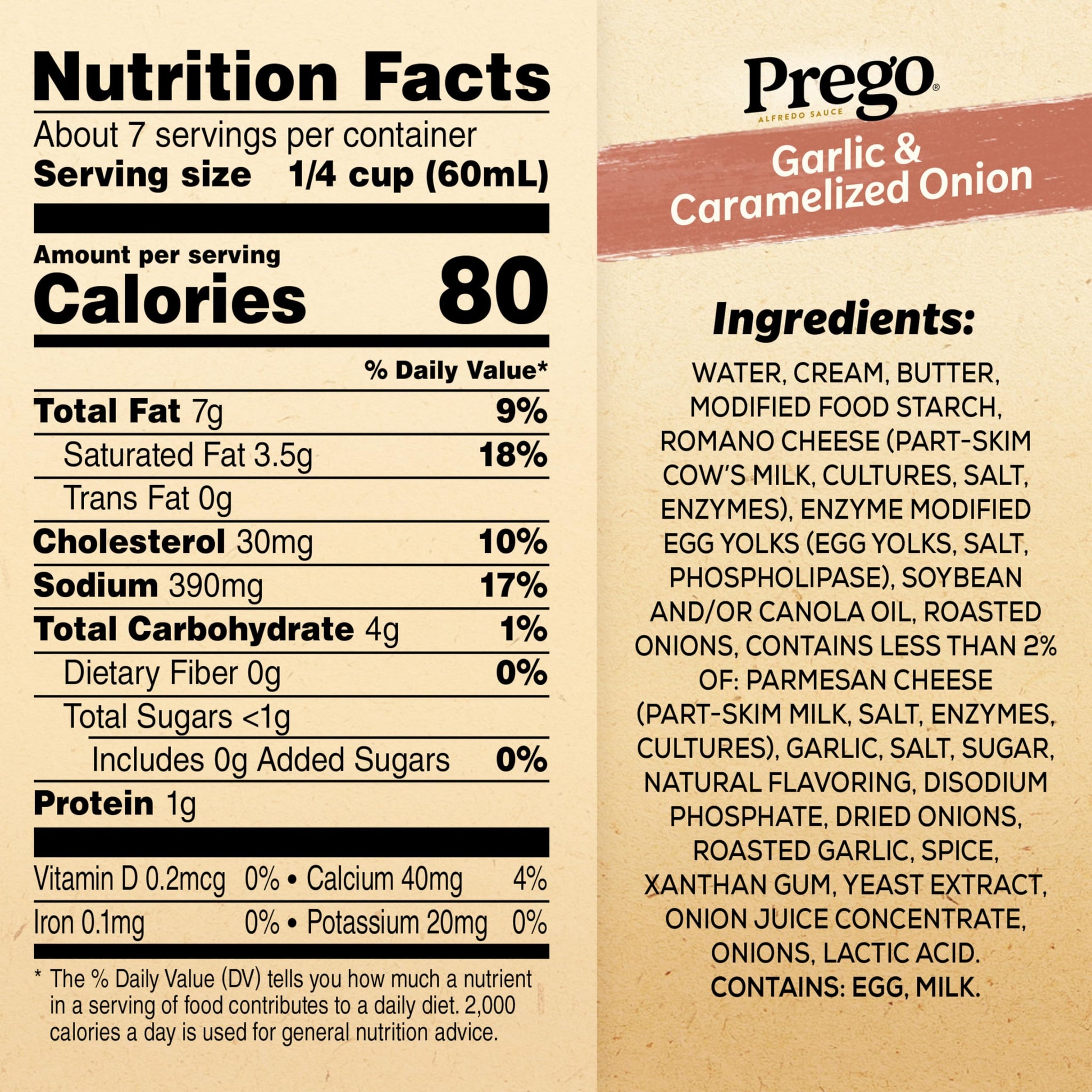Prego Garlic and Caramelized Onion Alfredo Pasta Sauce, 14.5 oz Jar