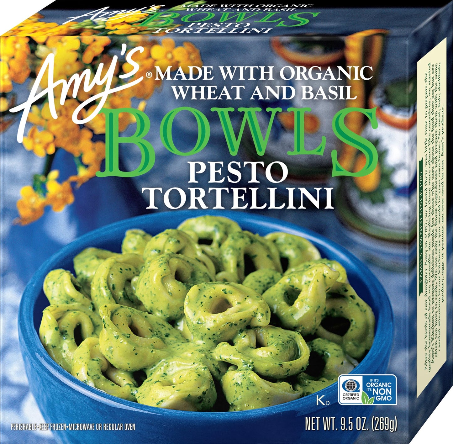 Amy's Frozen Meals, Pesto Tortellini Bowl, Made With Organic Wheat and Basil, Microwave Meals, 9.5 Oz