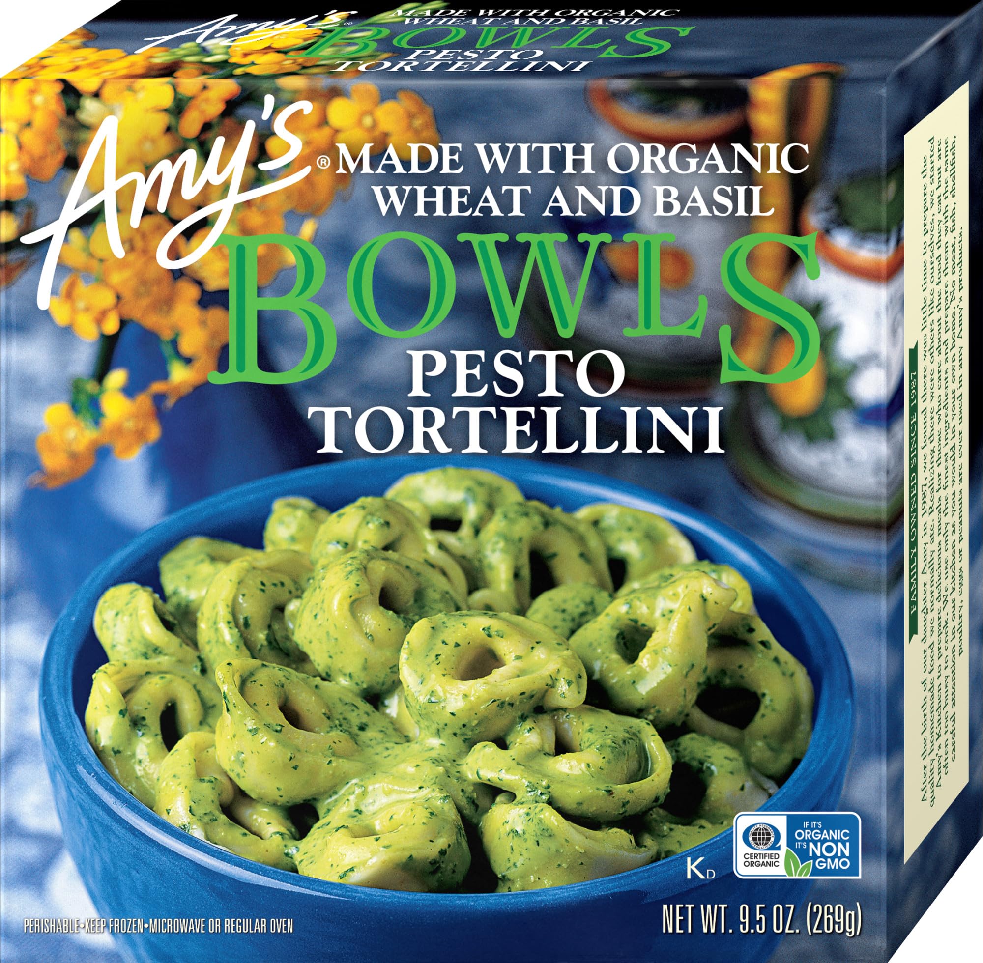 Amy's Frozen Meals, Pesto Tortellini Bowl, Made With Organic Wheat and Basil, Microwave Meals, 9.5 Oz