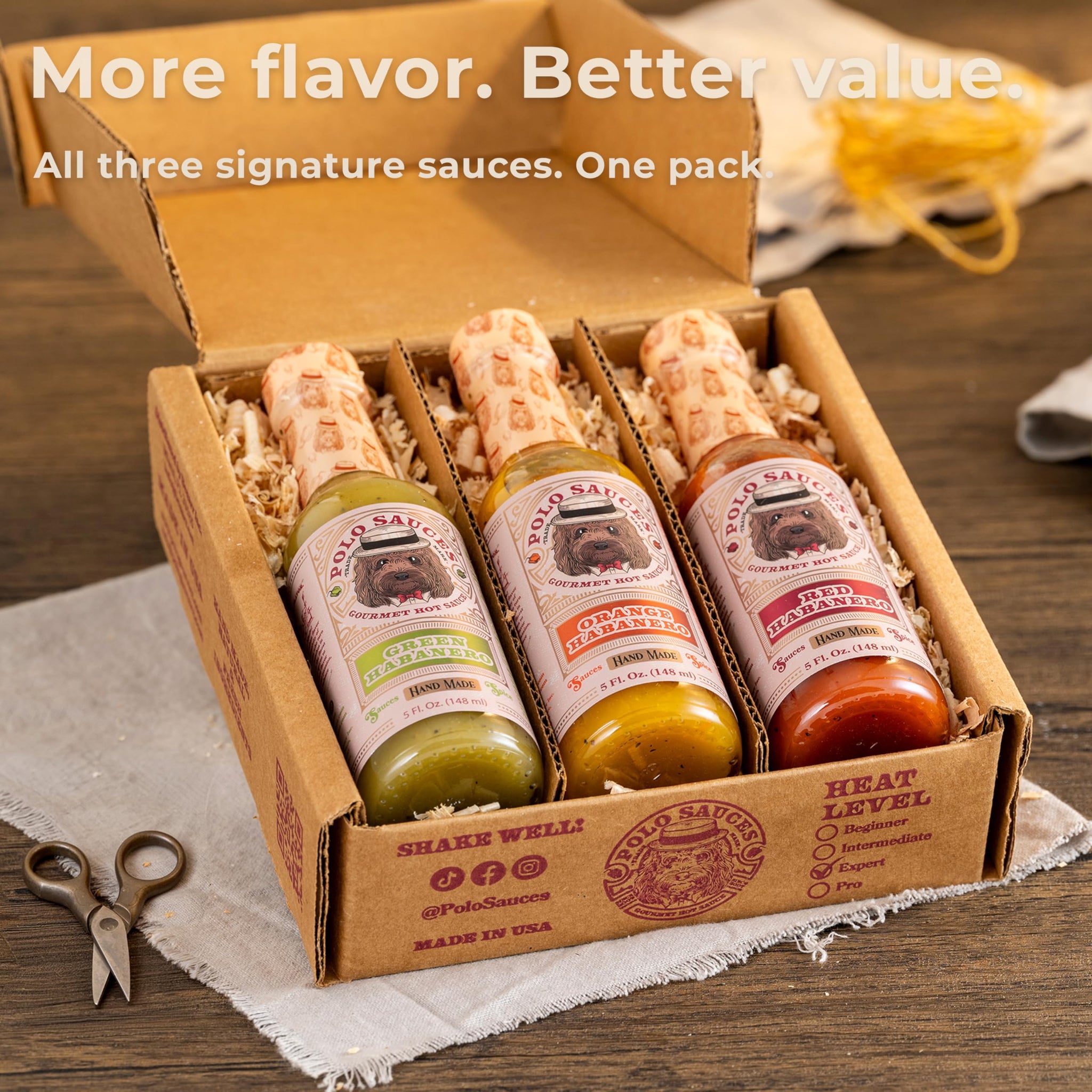 POLO Hot Sauce Variety Pack - Habanero Hot Sauce Gift Set (3 Pack) Red, Green & Orange, Small Batch & Handcrafted in Florida, USA - Gluten Free