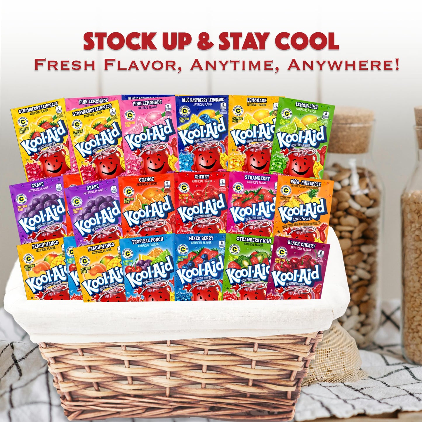 Classic Drink Mix Packets Variety 45 Pack- Includes 3 Mix Packets Each of 15 Flavors- Cherry, Lemonade, Orange, Tropical Punch, Black Cherry, Peach