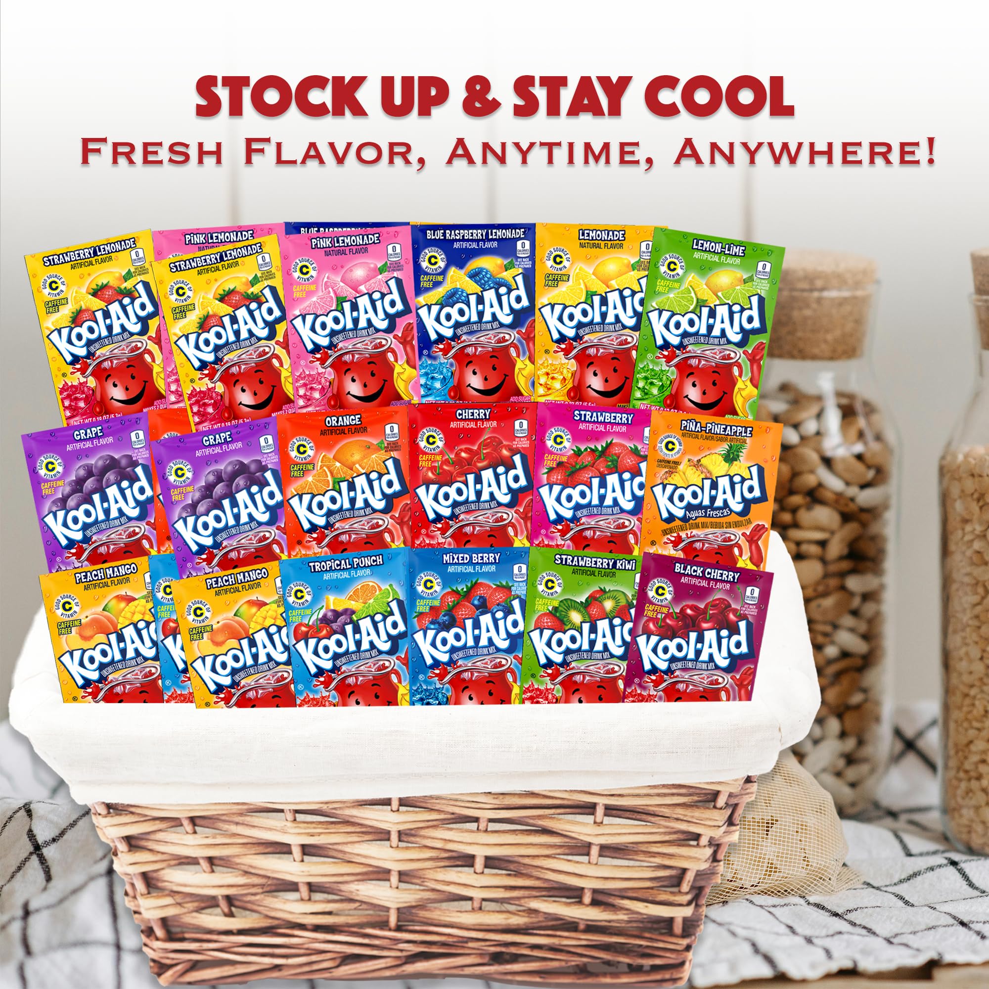 Classic Drink Mix Packets Variety 45 Pack- Includes 3 Mix Packets Each of 15 Flavors- Cherry, Lemonade, Orange, Tropical Punch, Black Cherry, Peach