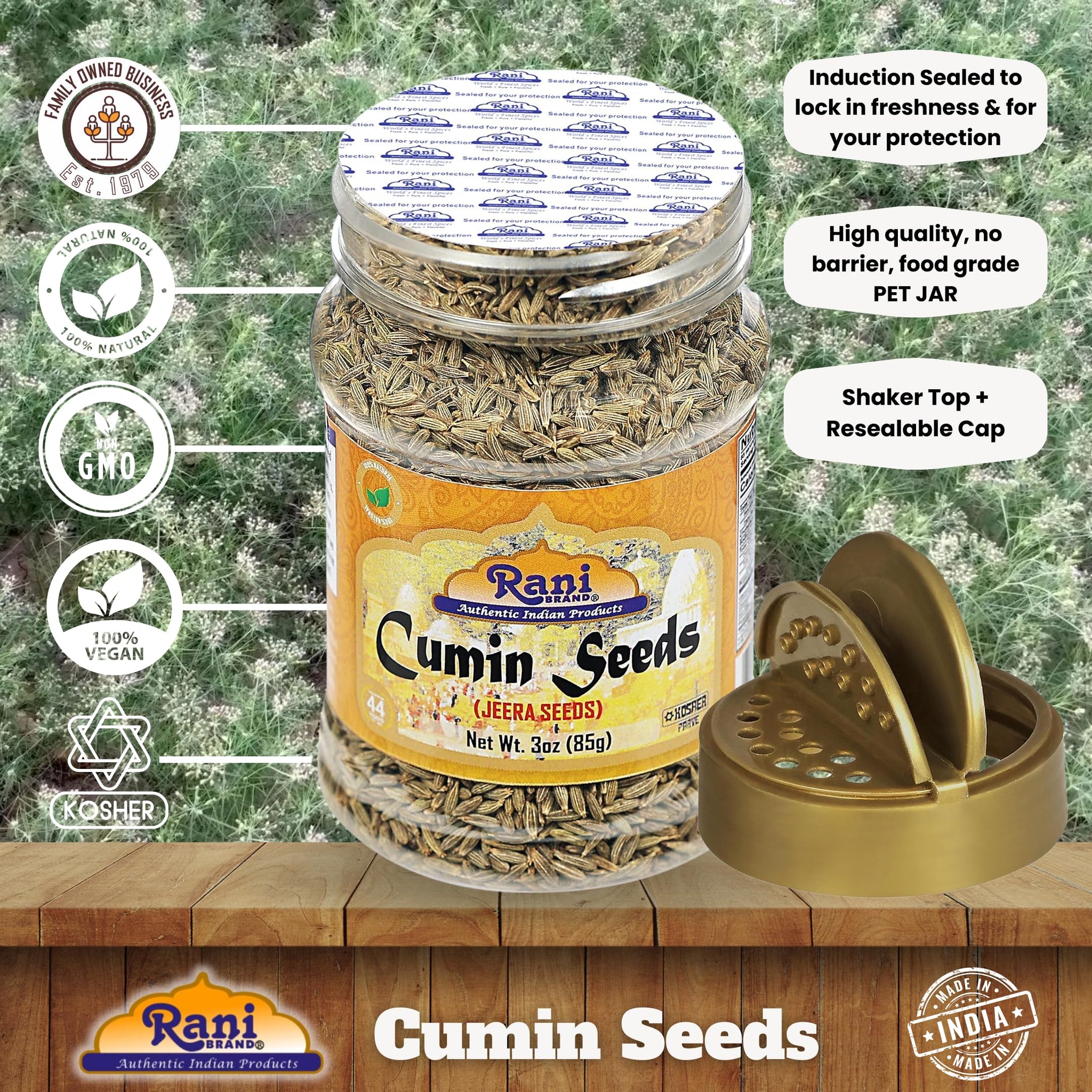 Rani Cumin Seeds Whole (Jeera) Spice 3oz (85g) PET Jar ~ All Natural | Gluten Friendly | NON-GMO | Kosher | Vegan | Indian Origin