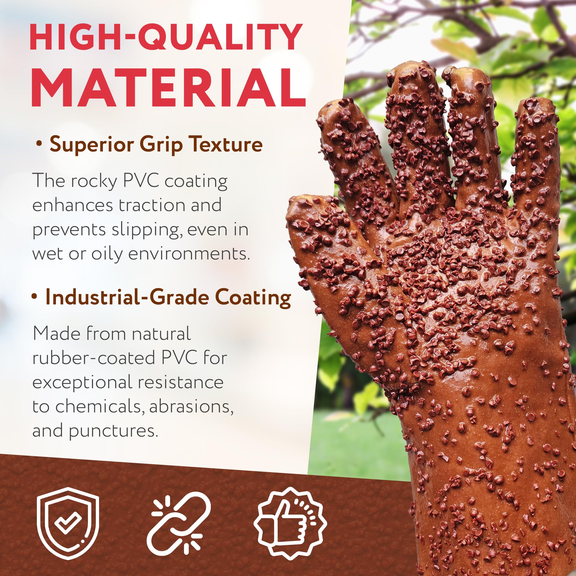 ABC PACK & SUPPLY Natural Rubber Coated PVC Gloves, Men's Size. Pack of 24 (12 Pairs) Dark Red Waterproof Work Gloves with a Rocky Finish. Heavy-Duty
