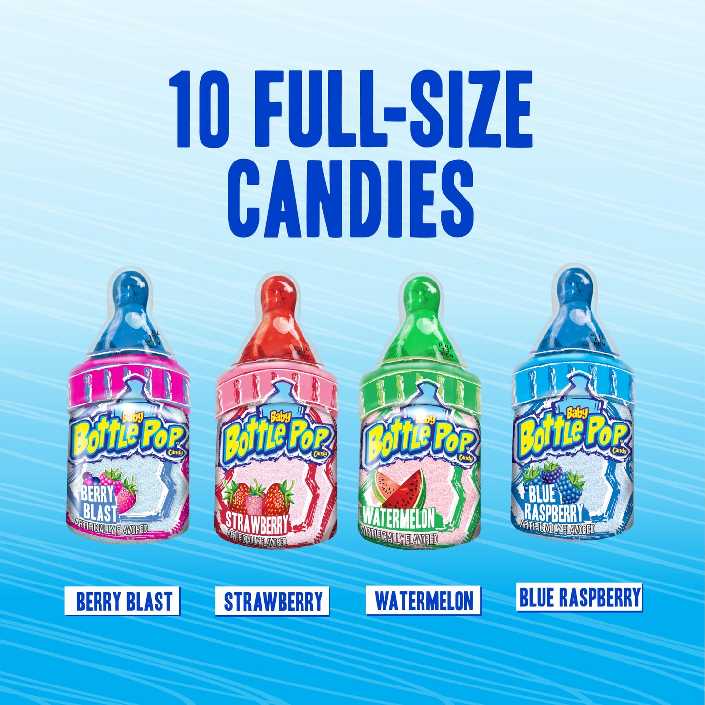 Baby Bottle Pop Candy Lollipops Variety Pack - 10 Ct Individually Wrapped Suckers with Powdered Dip - Assorted Bulk Candy for Kids Party Favors