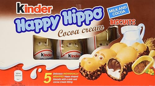 Kinder Happy Hippo Cocoa Cream Biscuits, Box of 5 Bars, 20.7g Each, Made in Germany
