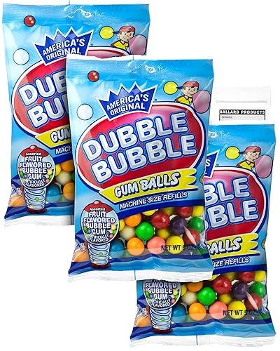 Dubble Bubble Bubble Gum Refill Pack - 3 Bags of Dubble Bubble Gumballs - 5oz Each - Dubble Bubble Gumball Machine Refill - Bundle With Ballard