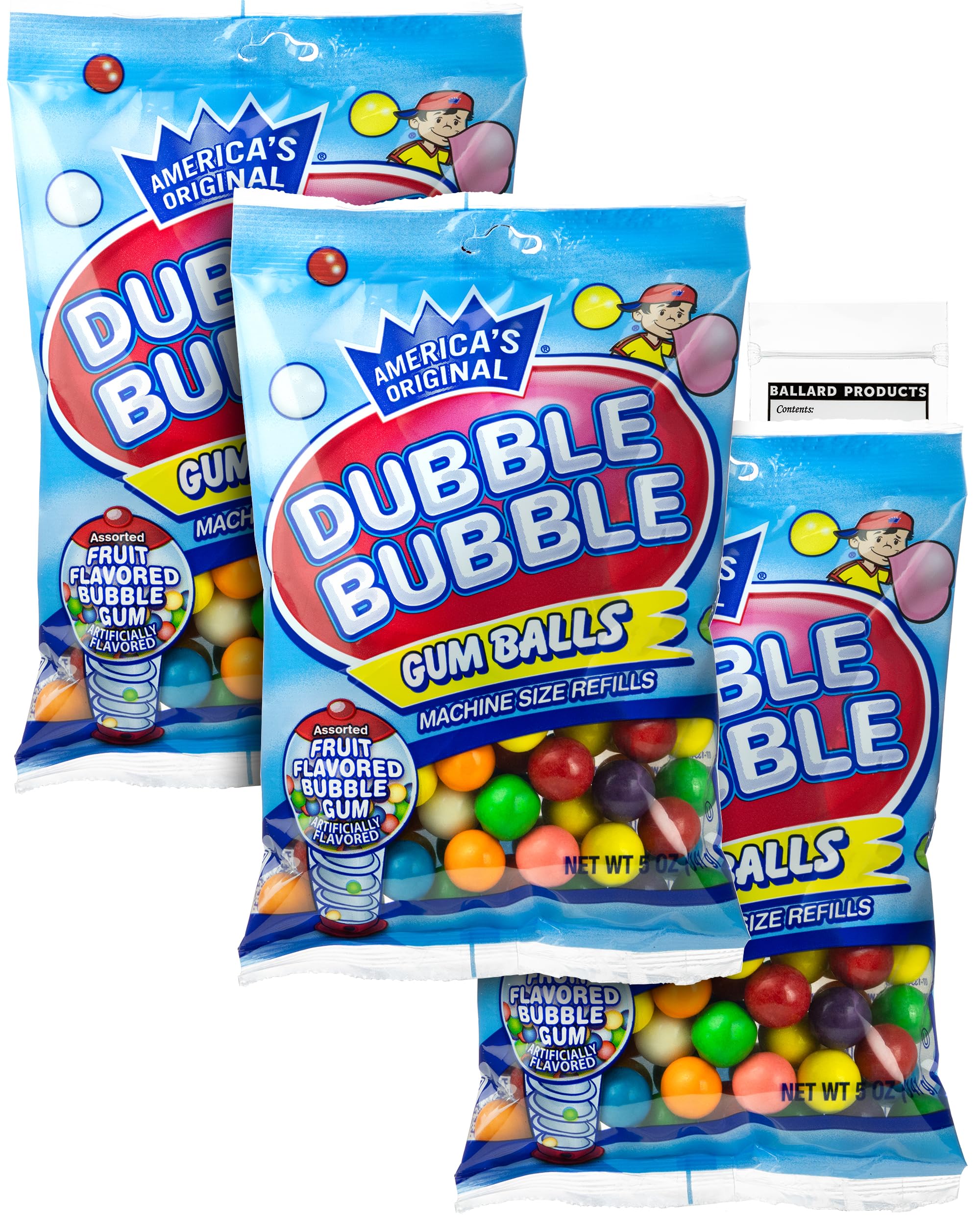 Dubble Bubble Bubble Gum Refill Pack - 3 Bags of Dubble Bubble Gumballs - 5oz Each - Dubble Bubble Gumball Machine Refill - Bundle With Ballard