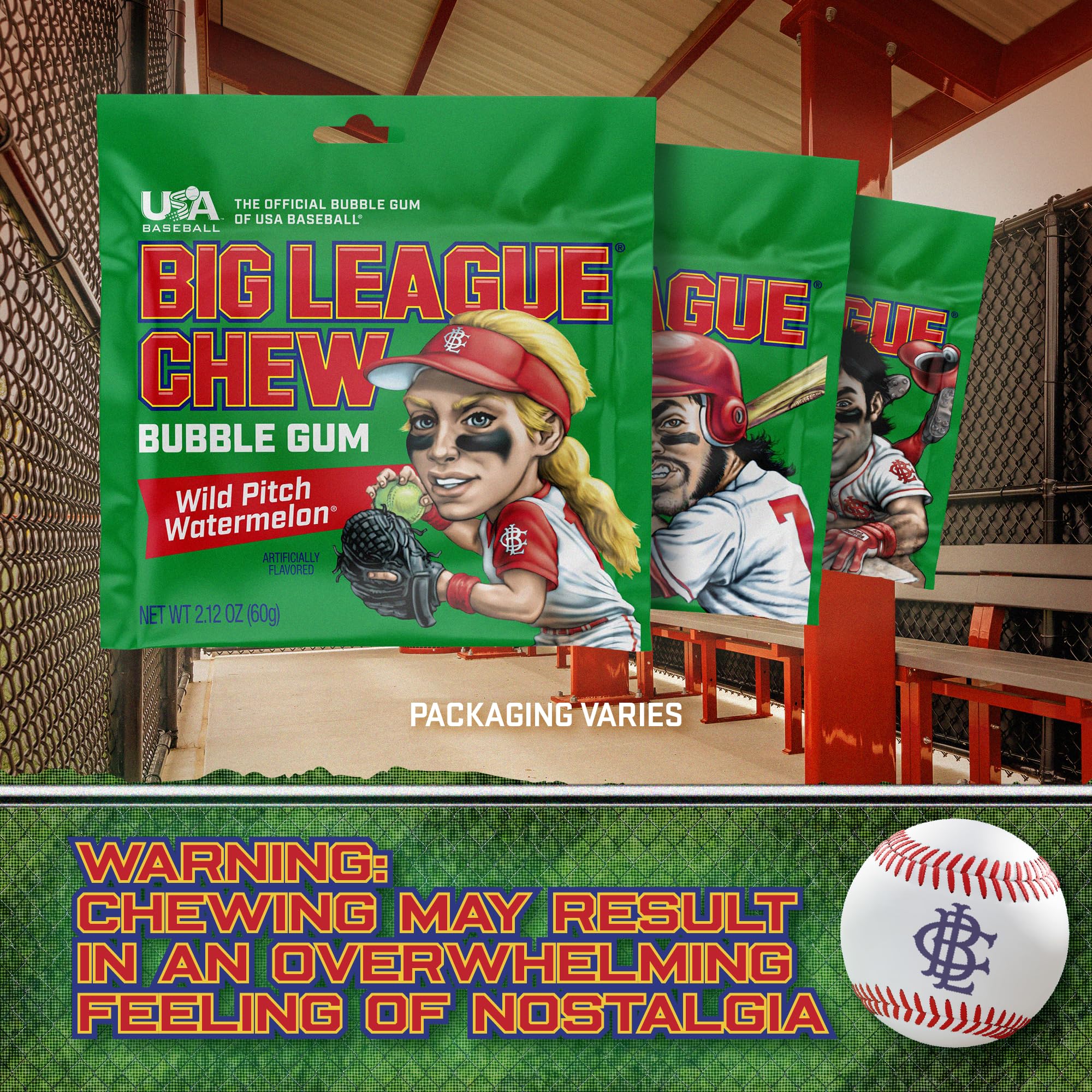 Big League Chew Watermelon Bubble Gum 3-Pack - 2.12oz Packets - Watermelon Baseball Gum - Big League Chew Baseball Candy Set for Treats, Party Favors
