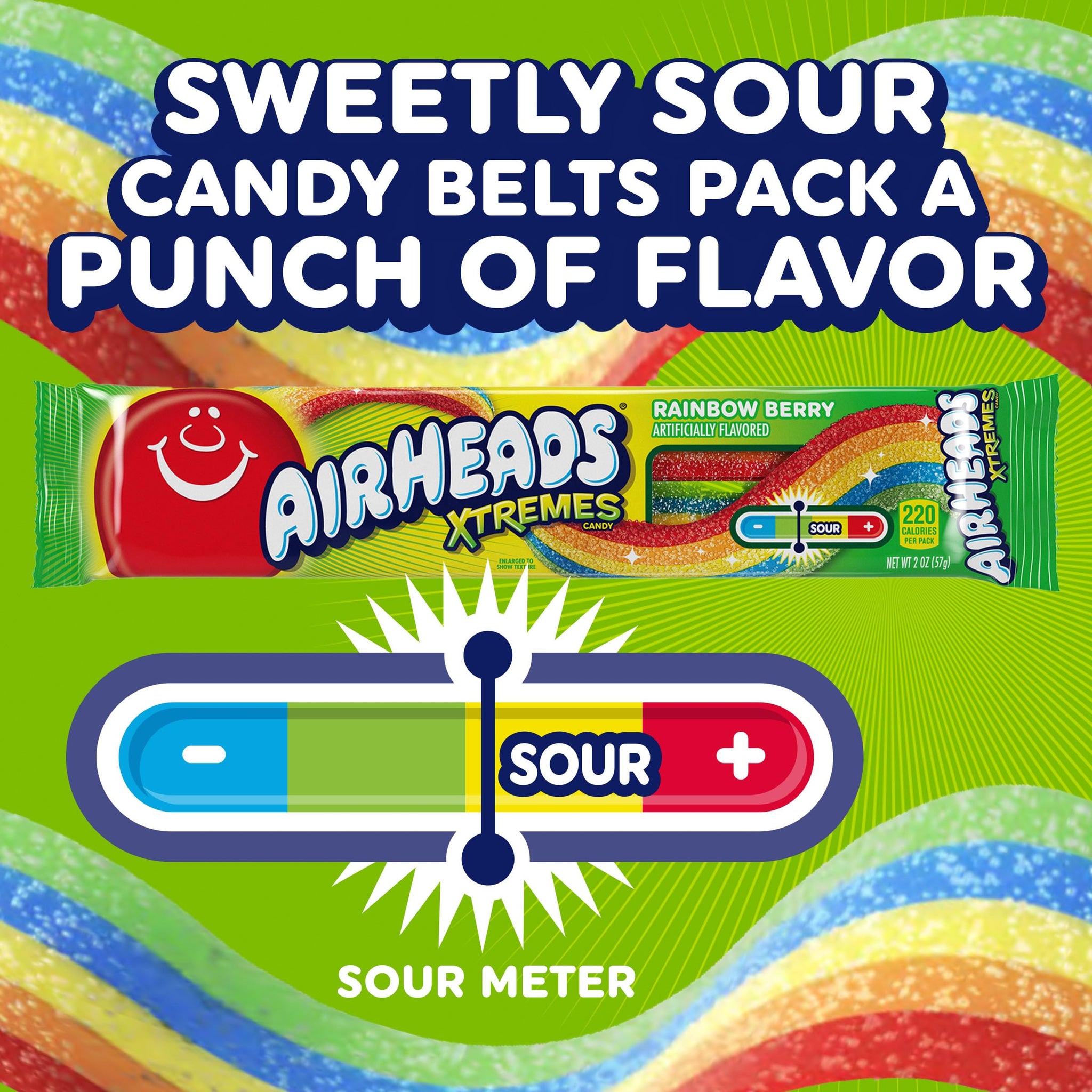 Airheads Xtremes Belts Candy, Chewy Candy Package, Rainbow Berry Fruit Flavor Artificially Flavored, 3 Ounces (12-Pack)