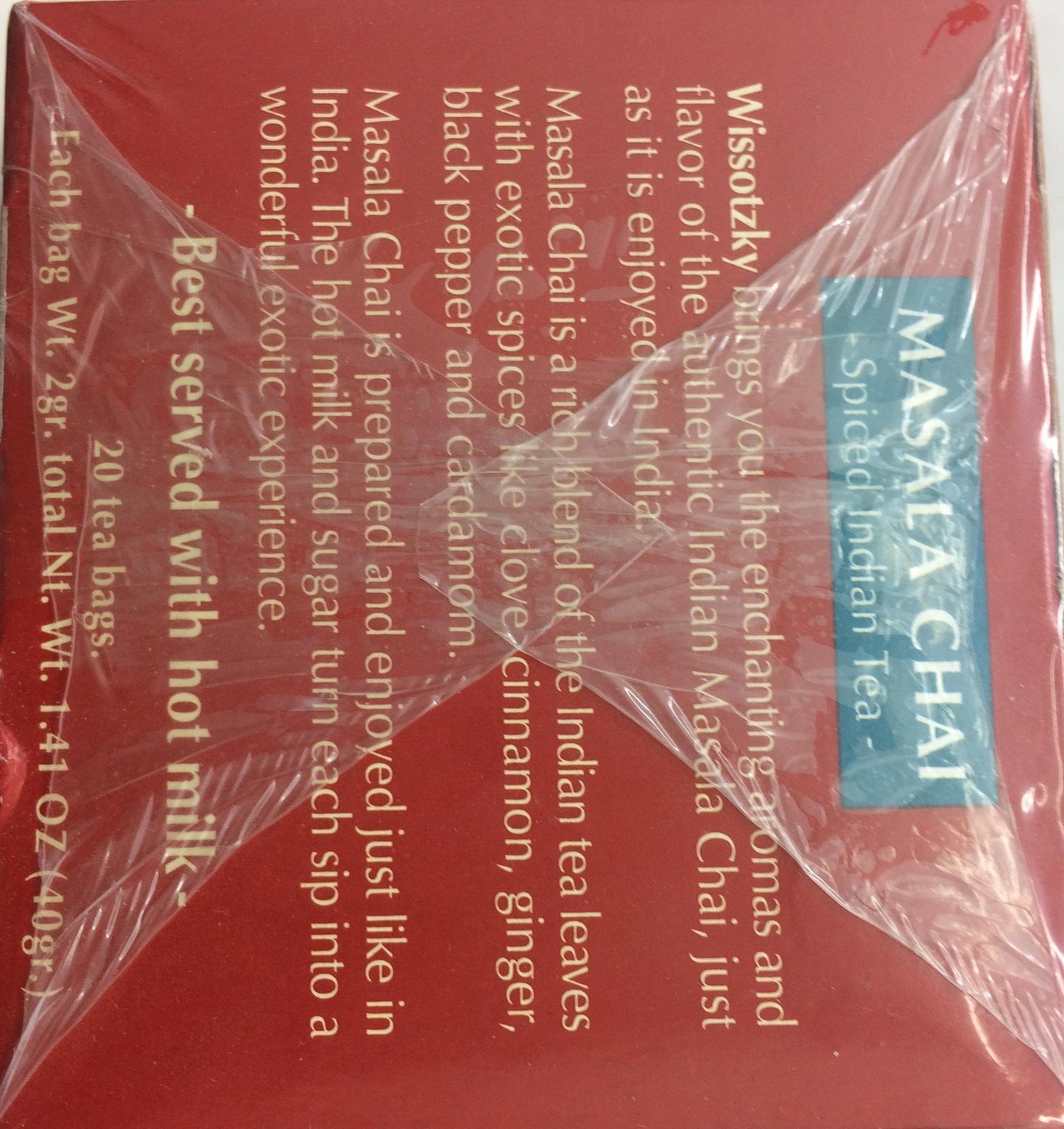 Wissotzky Tea Malasa Chai 20 Tea Bags 1.41 Oz. Pack Of 3.