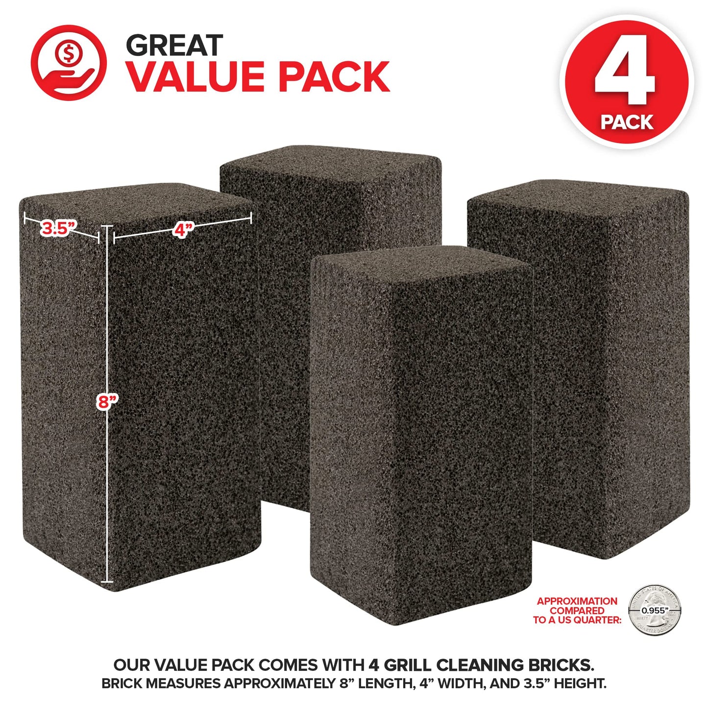 Stock Your Home Grill Cleaning Brick (4 Pack) - Heavy Duty Grill Cleaning Brick - Pumice Stone Brick for Flat Tops and Griddles - Blackstone Griddle