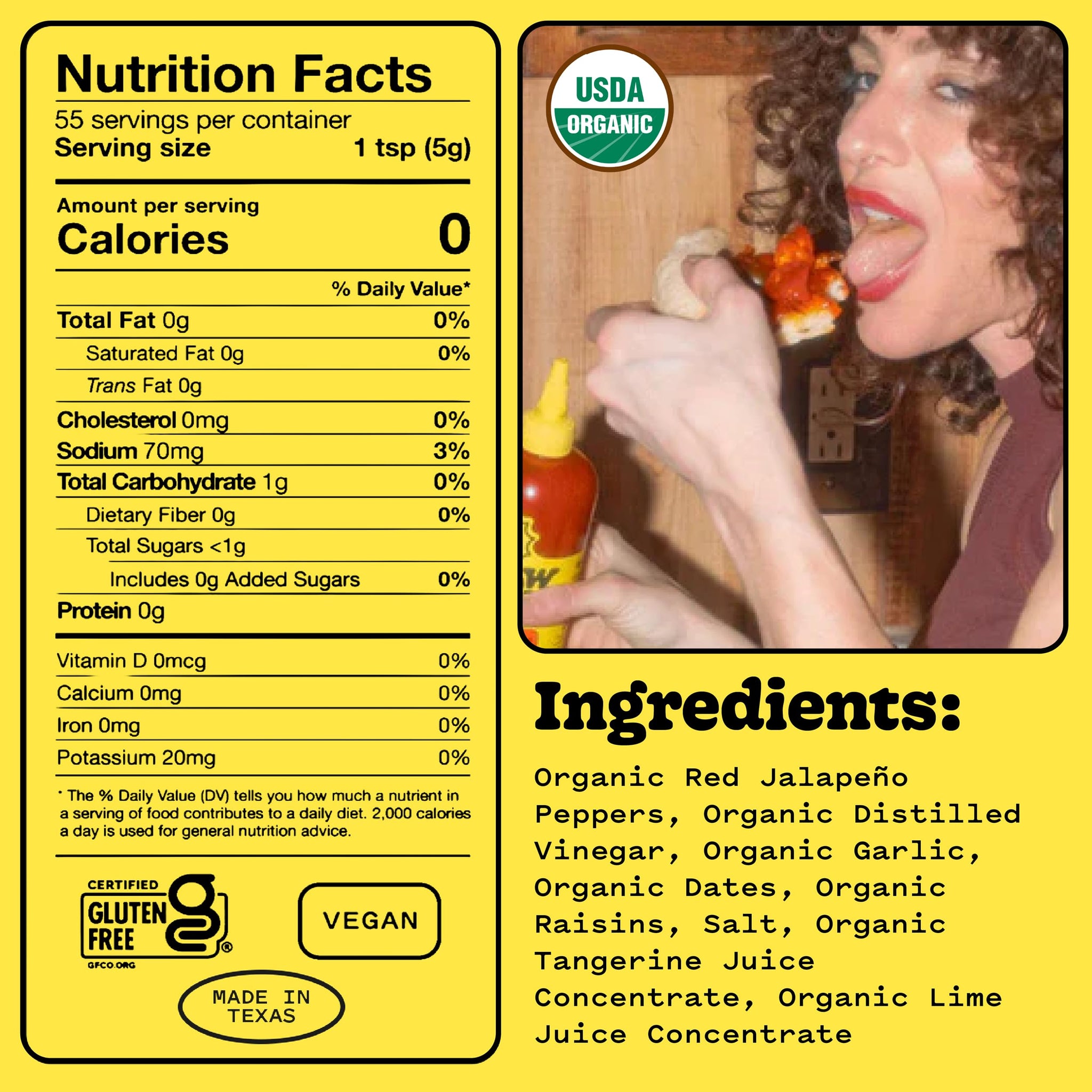 Yellowbird Organic Sriracha Hot Sauce (9.8 oz) Mellow Hot - Sweet, Spicy & Garlicky - Made With Organic Garlic, Red Jalapeno Peppers, Dates & Lime