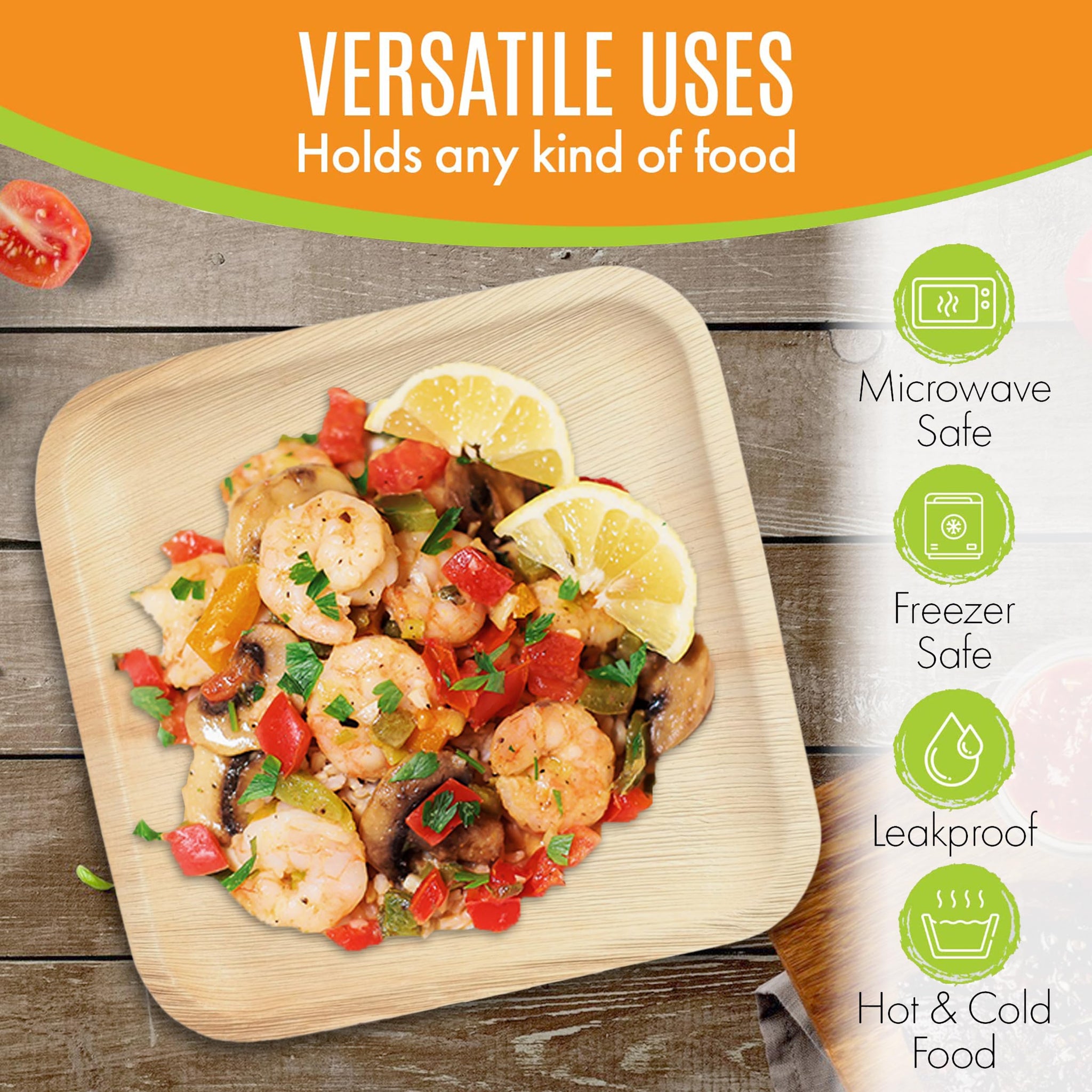 Raj Eco Compostable Palm Leaf Plate Like Bamboo Plates Disposable - 10 Inch Square 100 Party Plates, Natural Wooden, Eco-Friendly, Fancy Biodegradable
