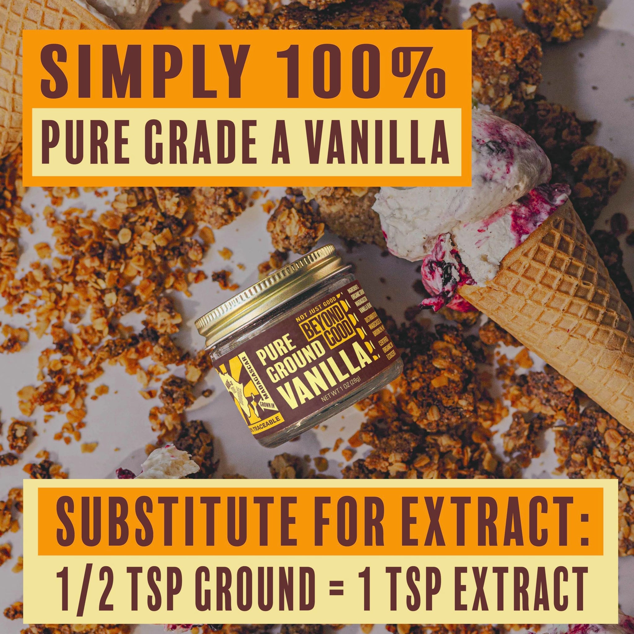 Organic Pure Ground Vanilla Powder | Pure Madagascar Grade A for Bakers, Chefs, Ice Cream Makers, and Home Cooks | Beyond Good Vanilla