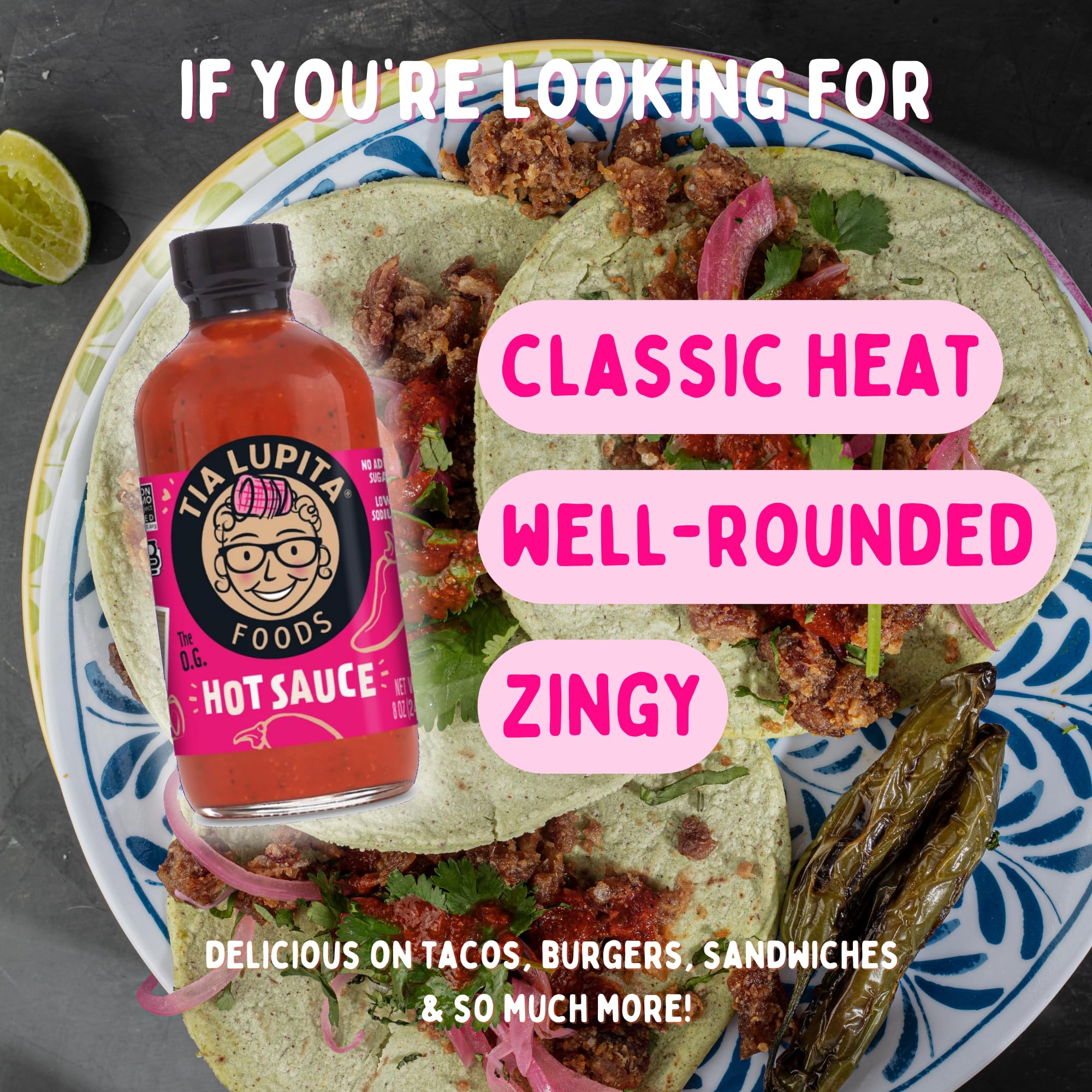 Tia Lupita Hot Sauce | 8 oz x 1 Bottle | Flavorful Heat, Medium Spice, Smoky with hints of Sweetness | Gluten Free, Non GMO, Sugar Free, Low Sodium
