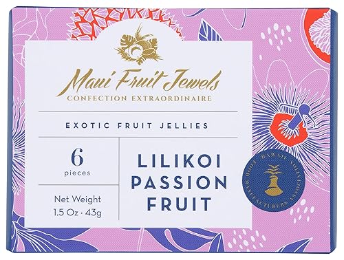 Maui Fruit Jewels, Exotic Fruit Jellies Lilikoi Passion Fruit 6 Count, 1.5 Ounce