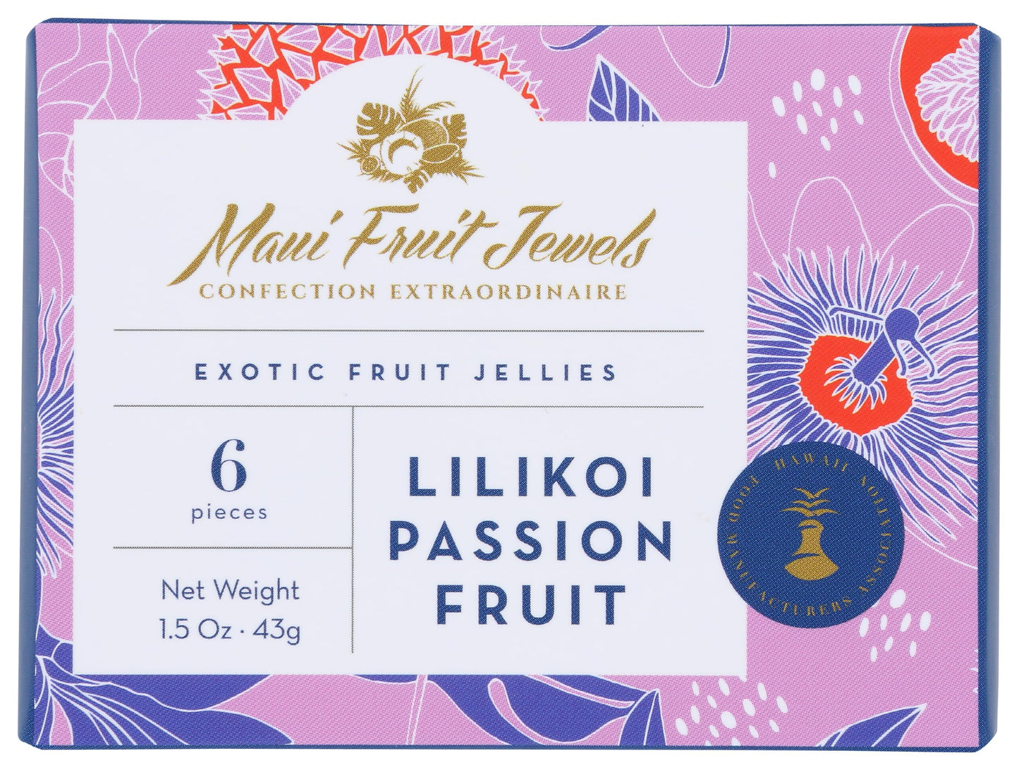 Maui Fruit Jewels, Exotic Fruit Jellies Lilikoi Passion Fruit 6 Count, 1.5 Ounce