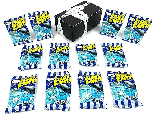 Eiffel Blue Raspberry Bon Bons Chewy Candy, 4 oz Bags in a BlackTie Box (Pack of 12)