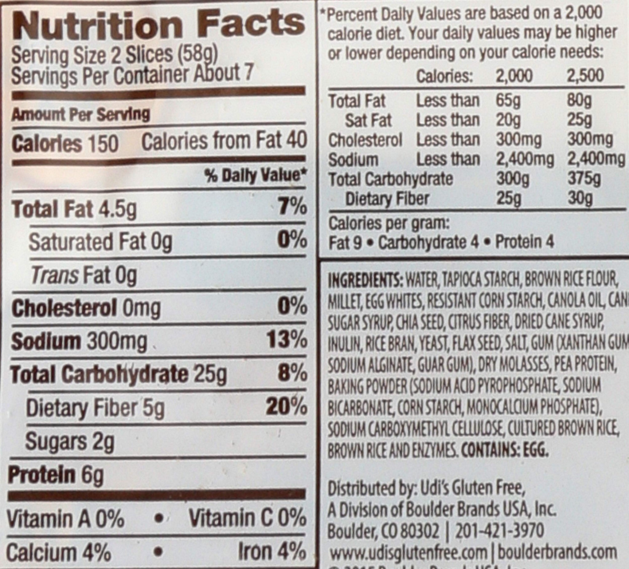 Udis Gluten Free Foods, Bread Millet Chia Gluten-Free, 14.3 Ounce
