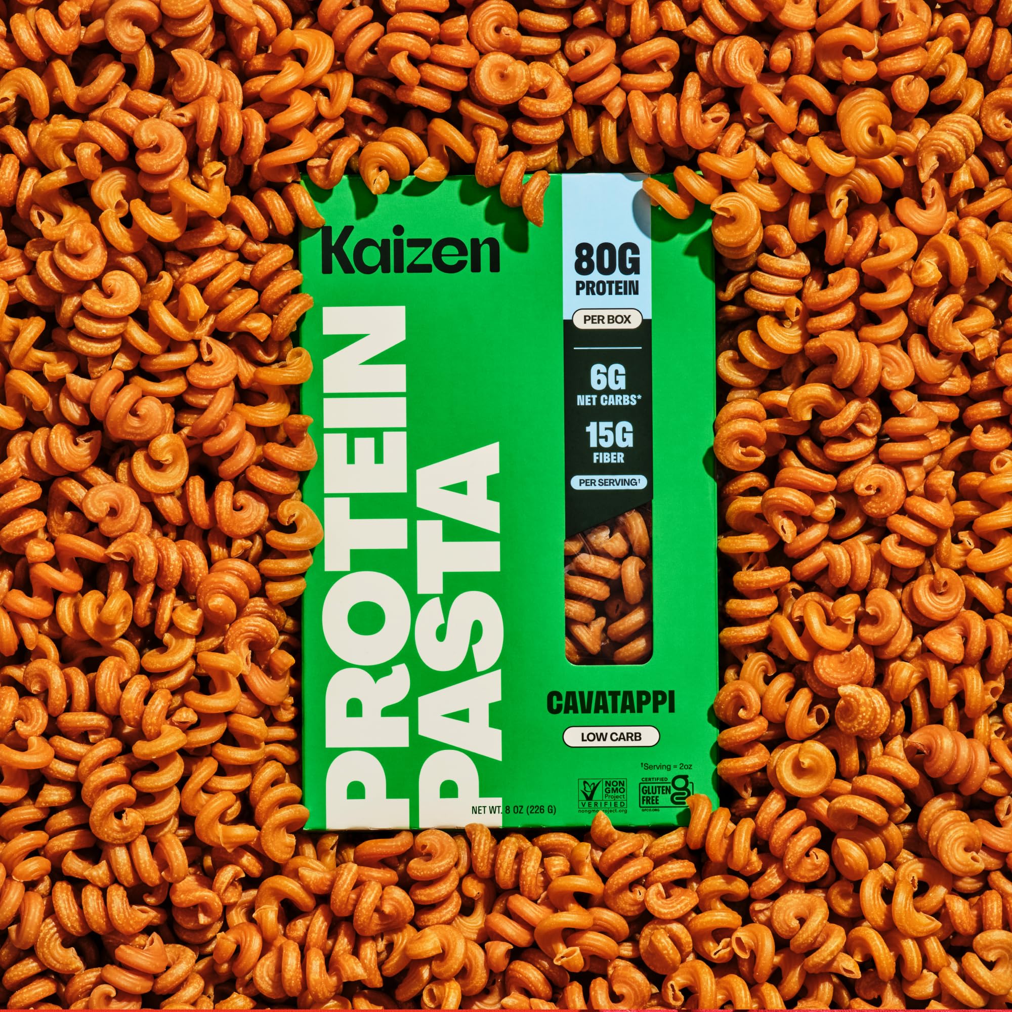 Kaizen Cavatappi Protein Pasta, 20g Protein, Low Carb (6g Net Carbs), Keto-Friendly, Gluten-Free, Plant-Based Lupini Noodles, High Fiber, 8 Ounce