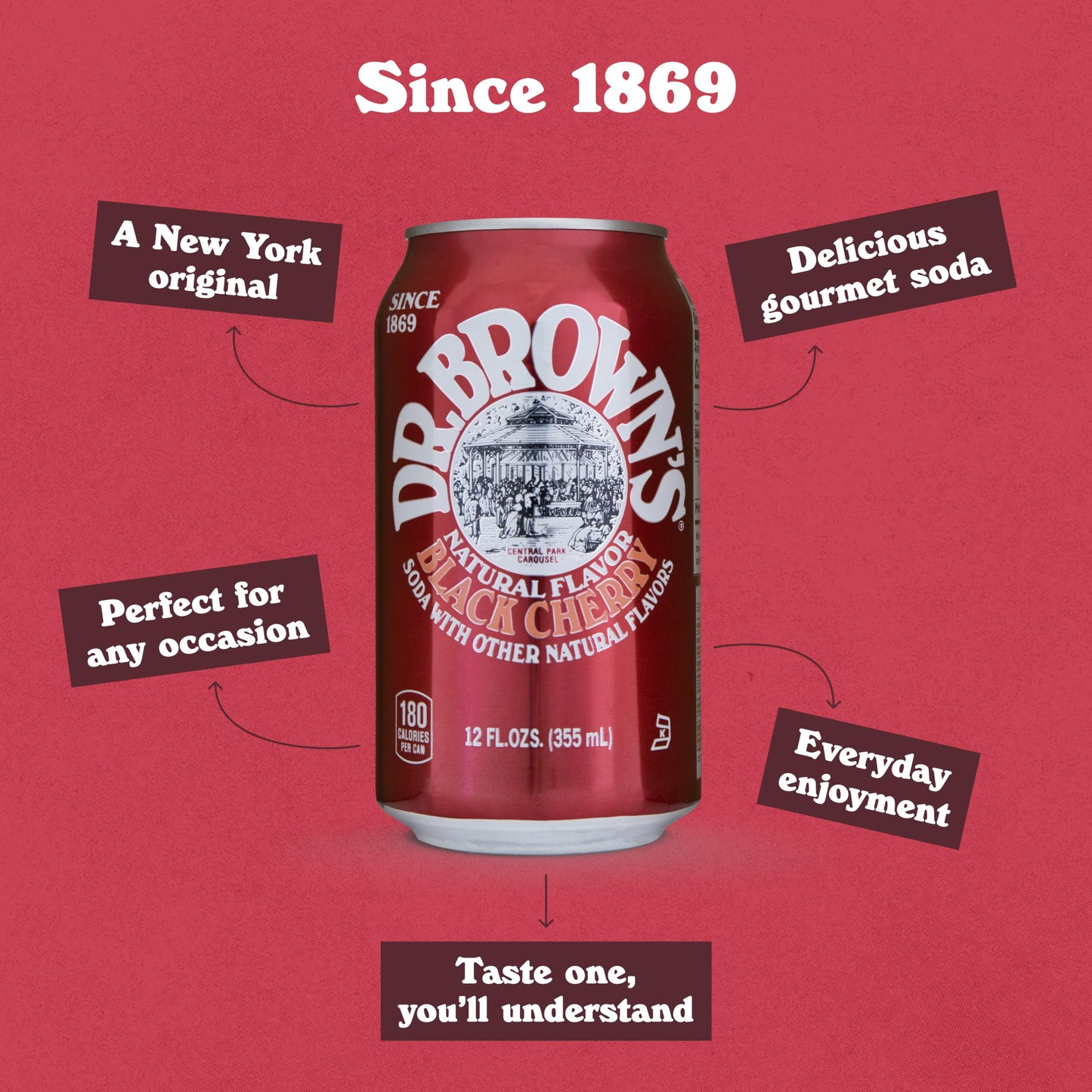 Dr. Brown's Black Cherry Soda - A New York Original - 24 Cans - Kosher, Gourmet Soda Pop - Black Cherry Flavored Craft Soda - 24 x 12 oz Cans