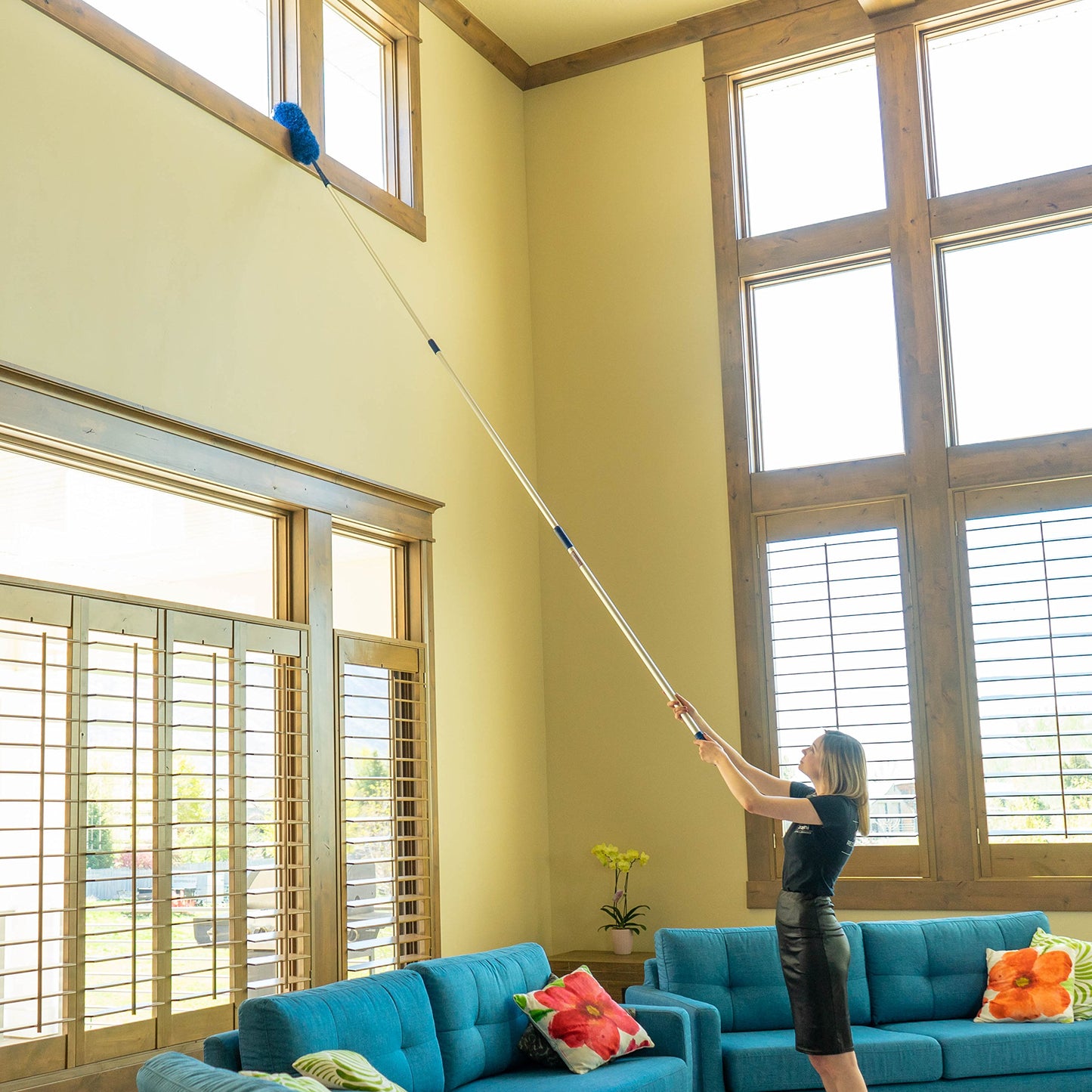 Cobweb Duster with Extension Pole, Plus Size Microfiber Ceiling Fan Duster Extendable 20 feet Reach, 3-Stage Aluminum Telescoping Pole Long Handle