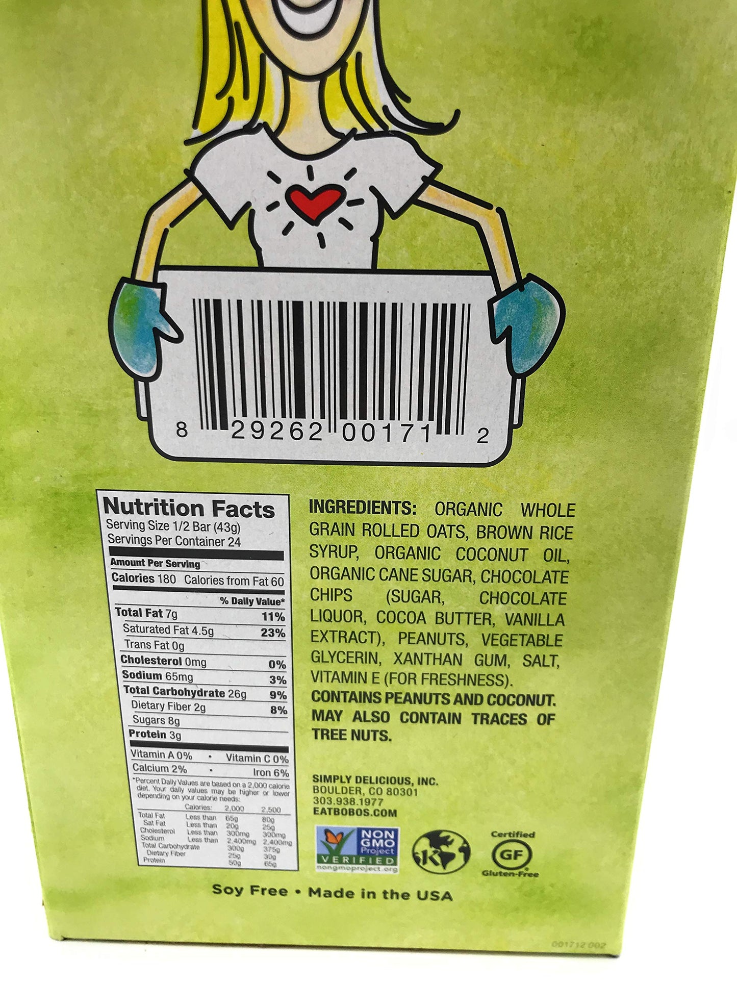 BOBOS OAT BARS Peanut Butter Chocolate Chip Oat Bar 3 Oz (Pack of 12)