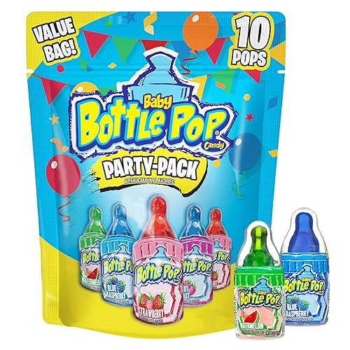 Baby Bottle Pop Candy Lollipops Variety Pack - 10 Ct Individually Wrapped Suckers with Powdered Dip - Assorted Bulk Candy for Kids Party Favors