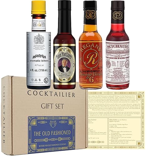 COCKTAILIER Aromatic Cocktail Bitters for Old Fashioned Gift Set | 4 Bottles: Angostura, Peychaud's, Regans' Orange, and Dale DeGroff's Pimento
