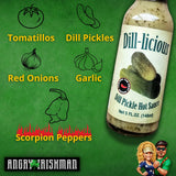 Dill-licious Dill Pickle Hot Sauce Medium Heat, Made with Fresh Scorpion Peppers, Garlic and Onions, Small Batch & Handmade in the USA, No