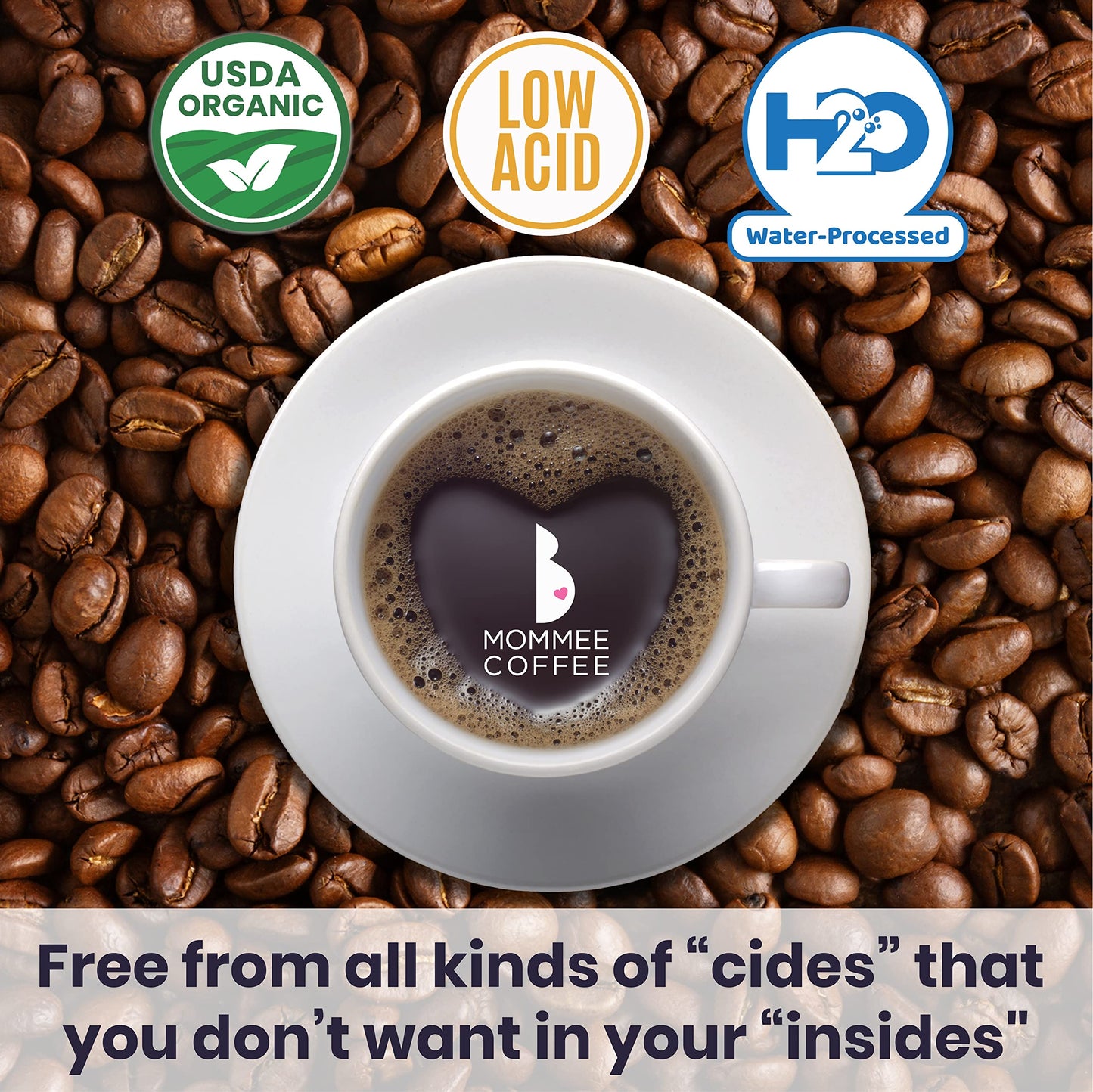 Mommee Coffee Half Caf Low Acid Whole Organic Coffee Beans - 100% Arabica Organic Half Caff Coffee Beans with Smooth Caramel Flavor - Natural Process