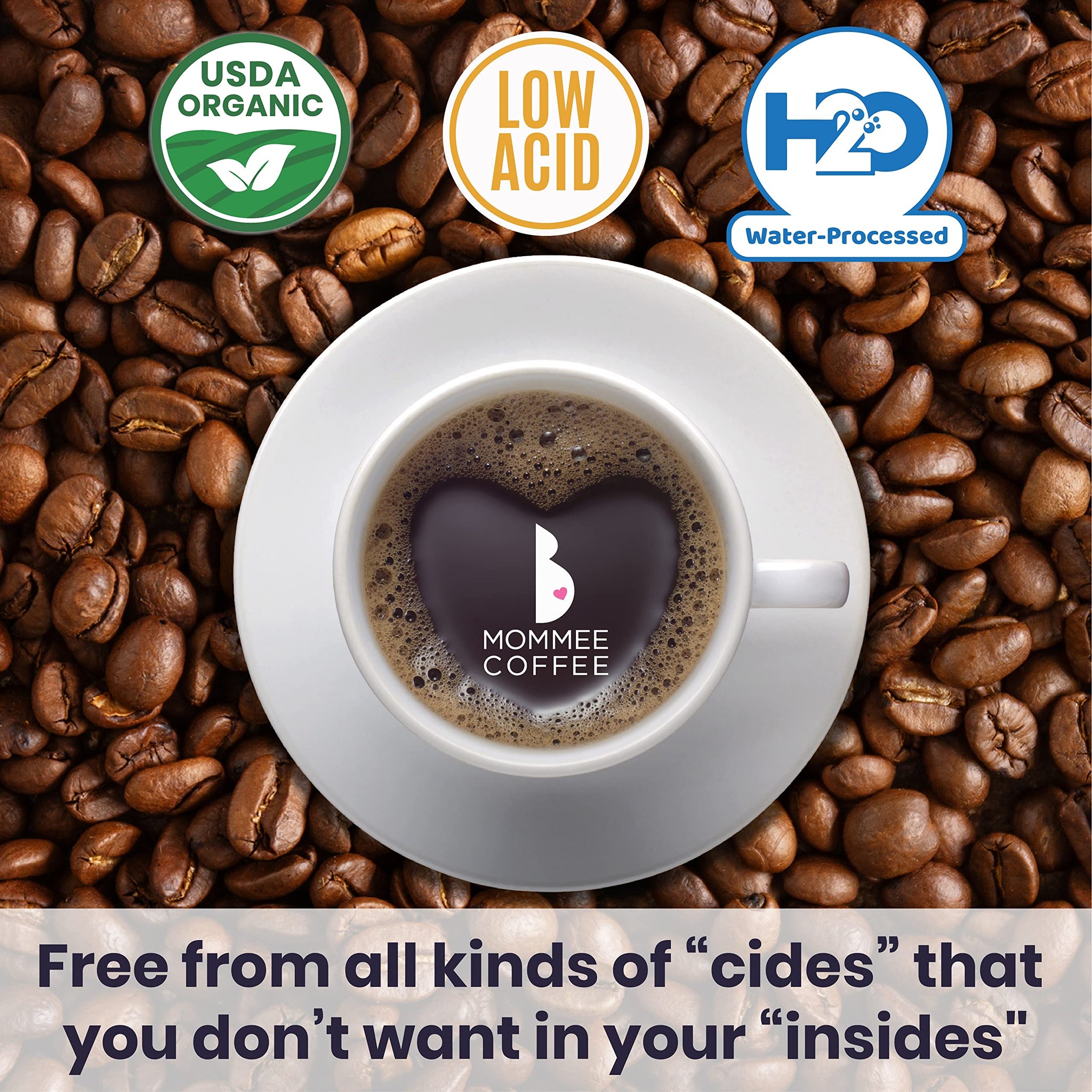 Mommee Coffee Half Caf Low Acid Whole Organic Coffee Beans - 100% Arabica Organic Half Caff Coffee Beans with Smooth Caramel Flavor - Natural Process