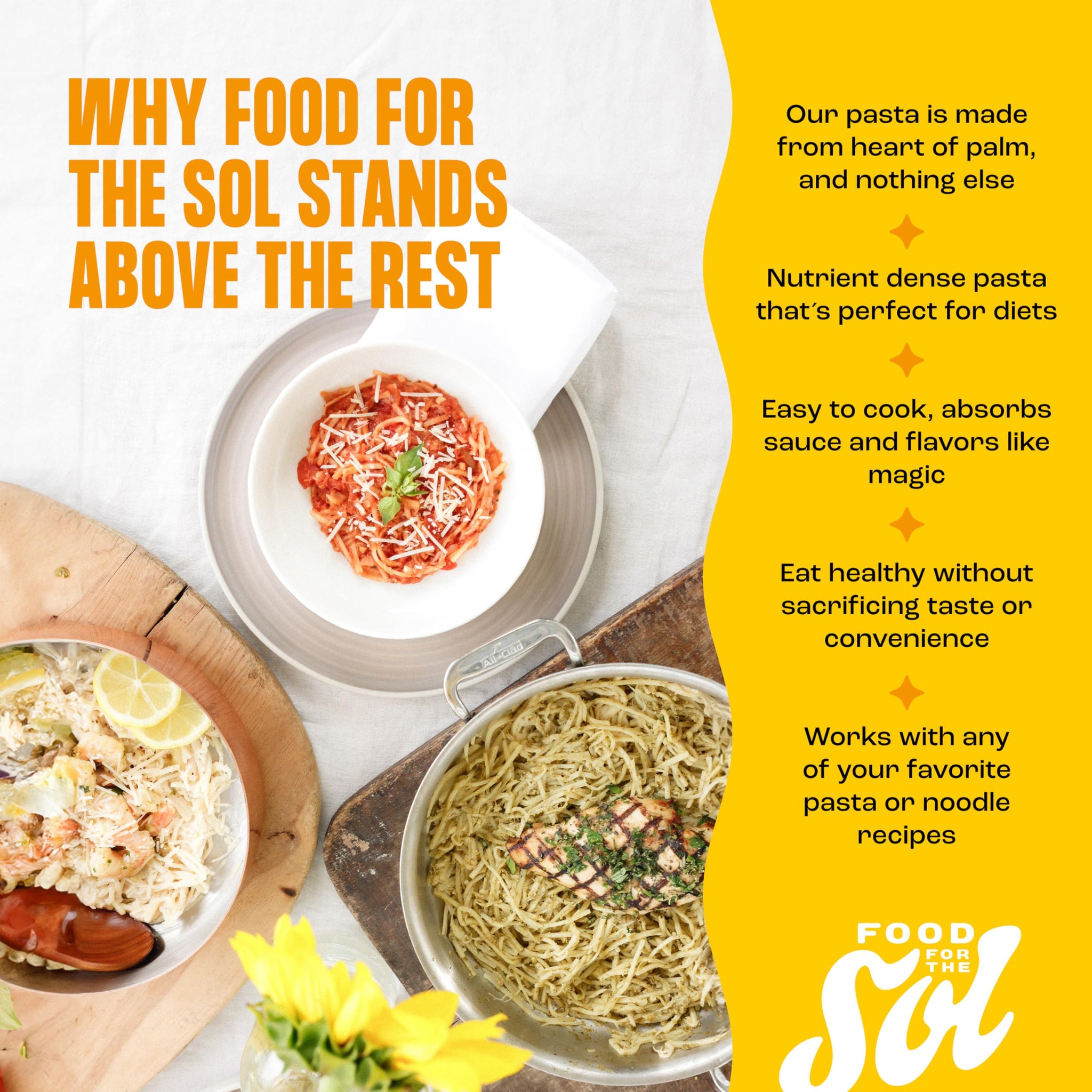 Food for the Sol Hearts of Palm Pasta (3-Pack) - Vegan, Al Dente Low Carb Spaghetti Noodles - Clean, Delicious Plant Based Vegetable Spaghetti