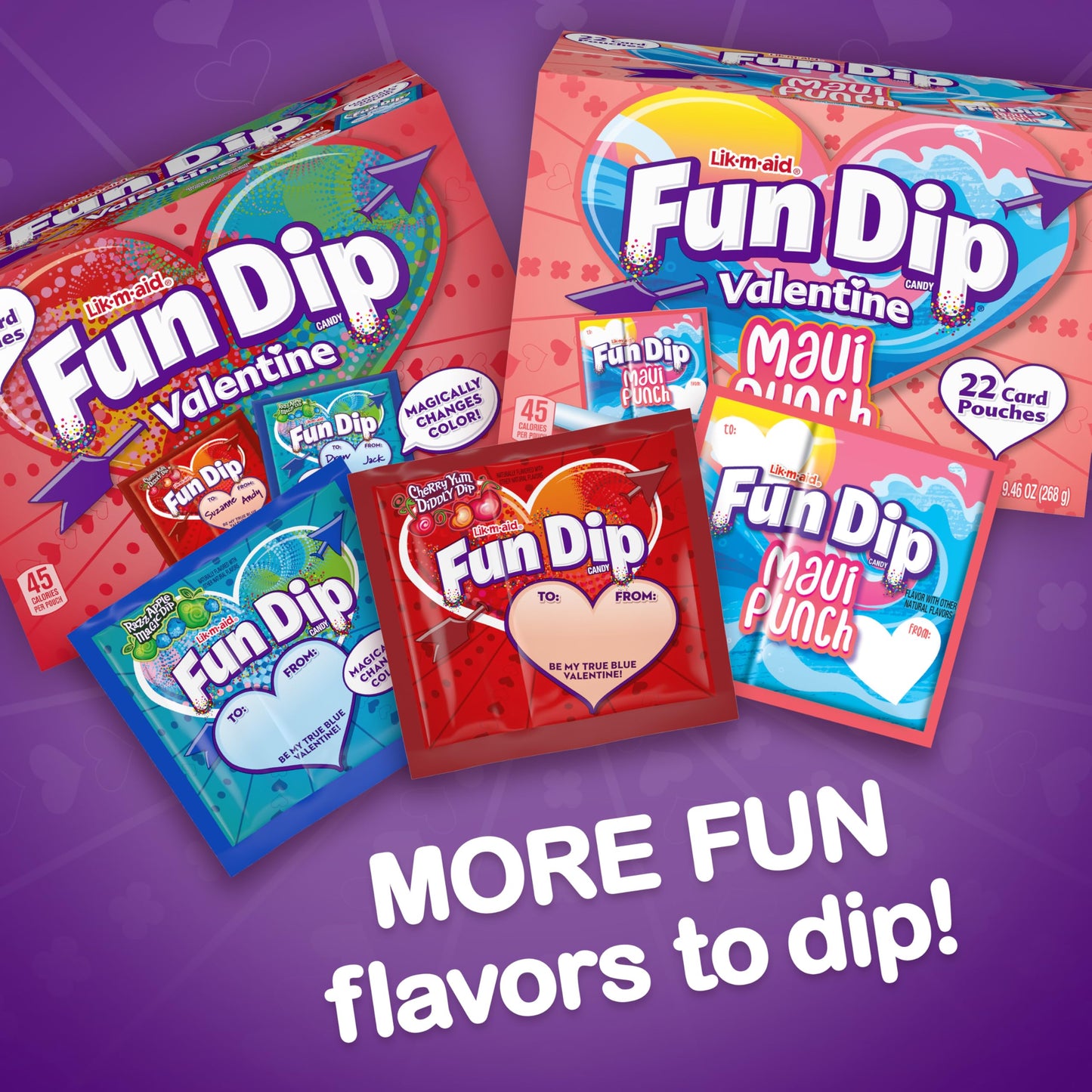 Lik-a-Maid Fun Dip Valentines Day Candy Friendship Exchange Variety Box, 10.32 oz, 24 Pouches