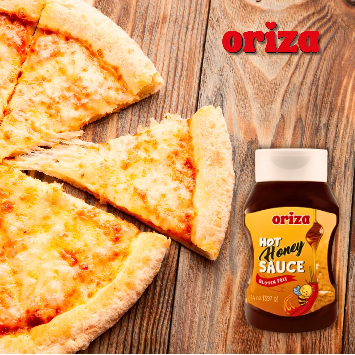 Oriza Hot Honey Sauce 14oz - Sweet and Spicy Honey Infused with Chili Peppers - Perfect for Pizza, Chicken, and BBQ