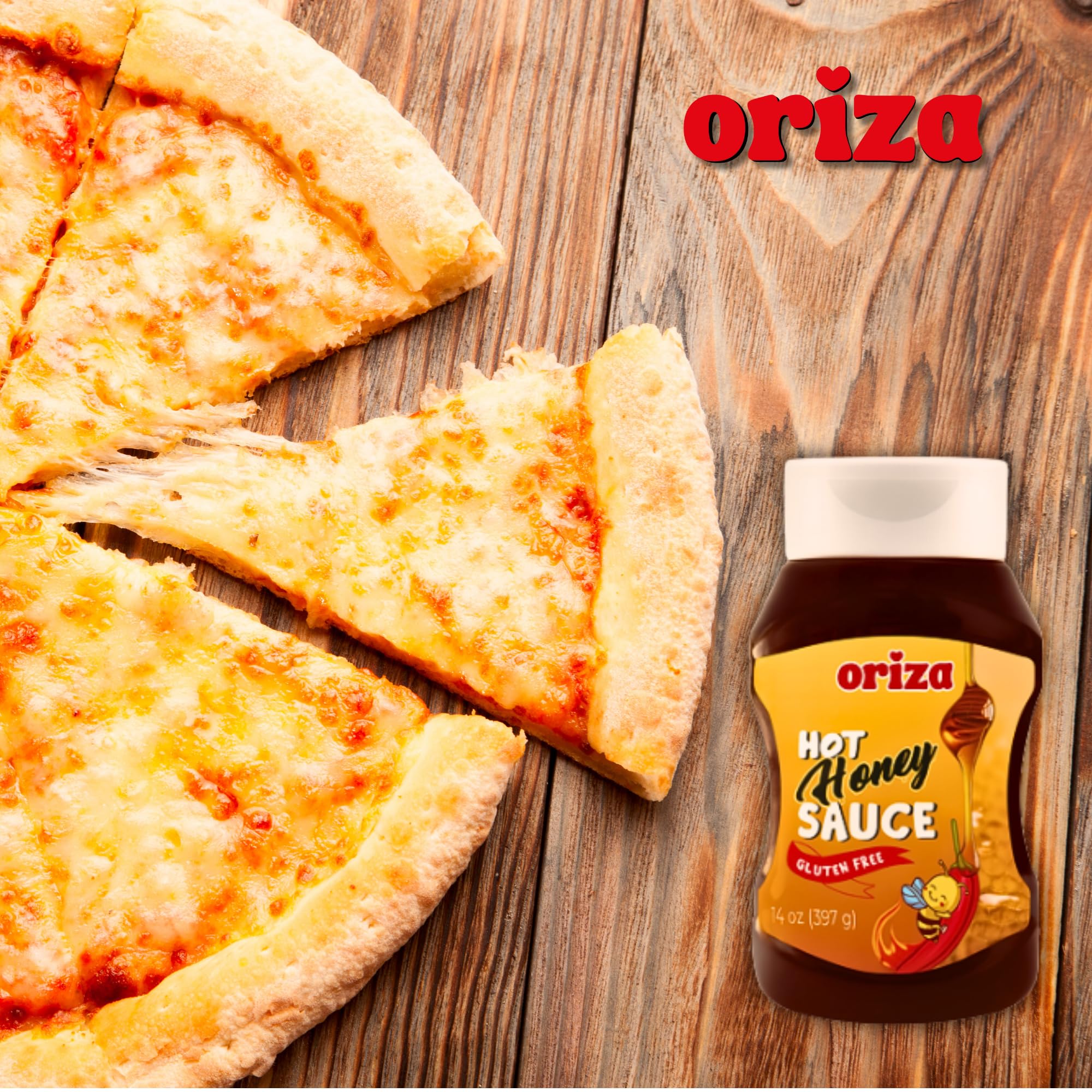 Oriza Hot Honey Sauce 14oz (Pack of 12) - Bulk Sweet and Spicy Chili Honey for Restaurants, Kitchens, and Food Service