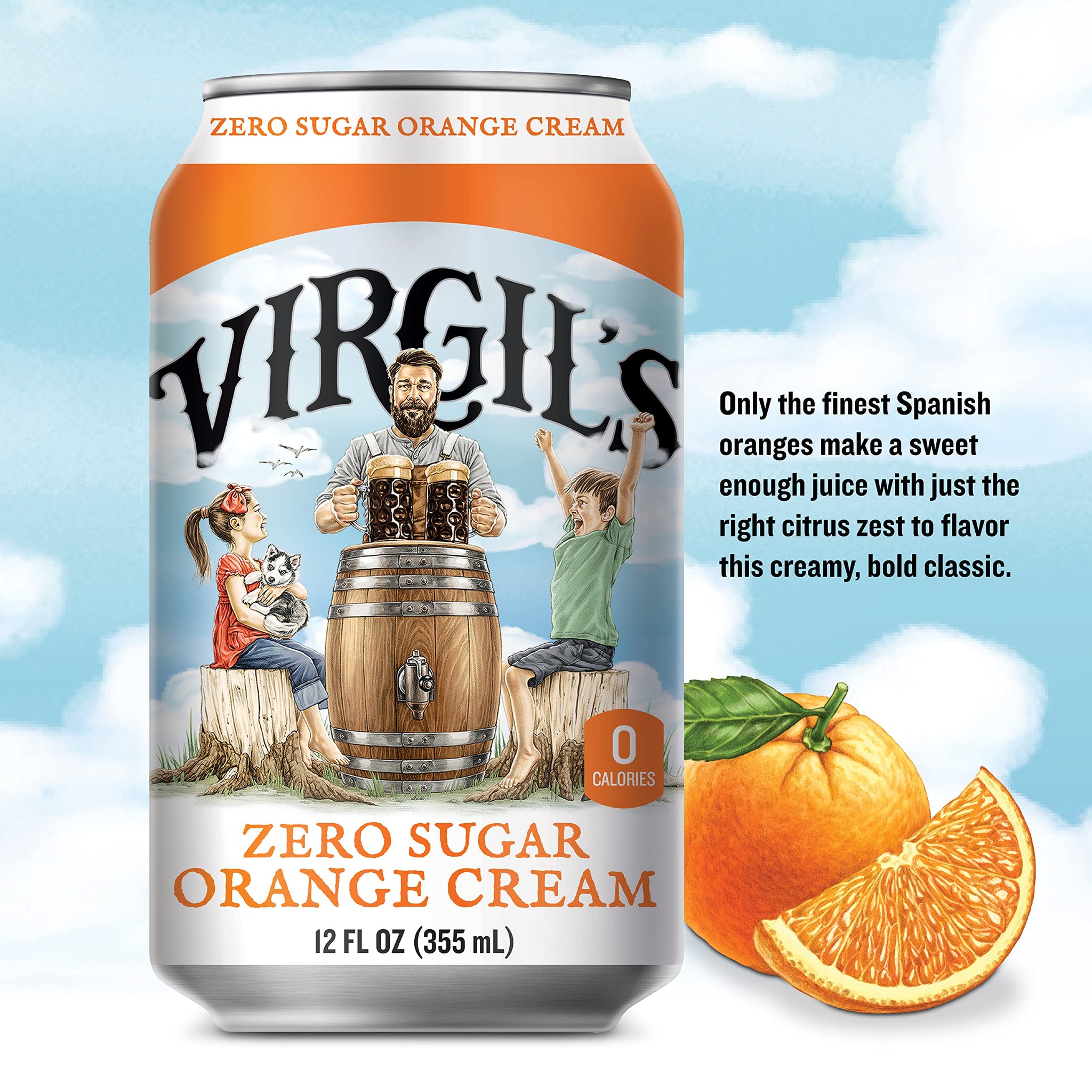 Virgil's New All-Natural Zero Sugar Orange Soda, 12-oz (24 Cans)