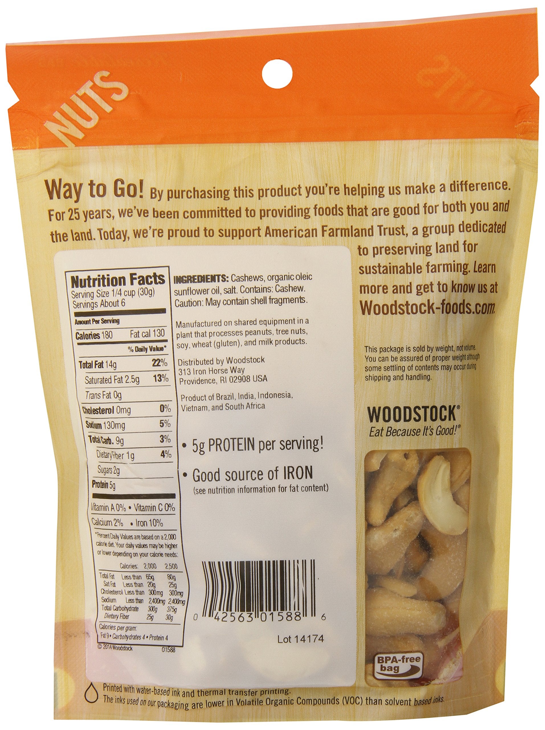 Woodstock Natural Whole Cashews, Roasted and Salted, 6 Ounce