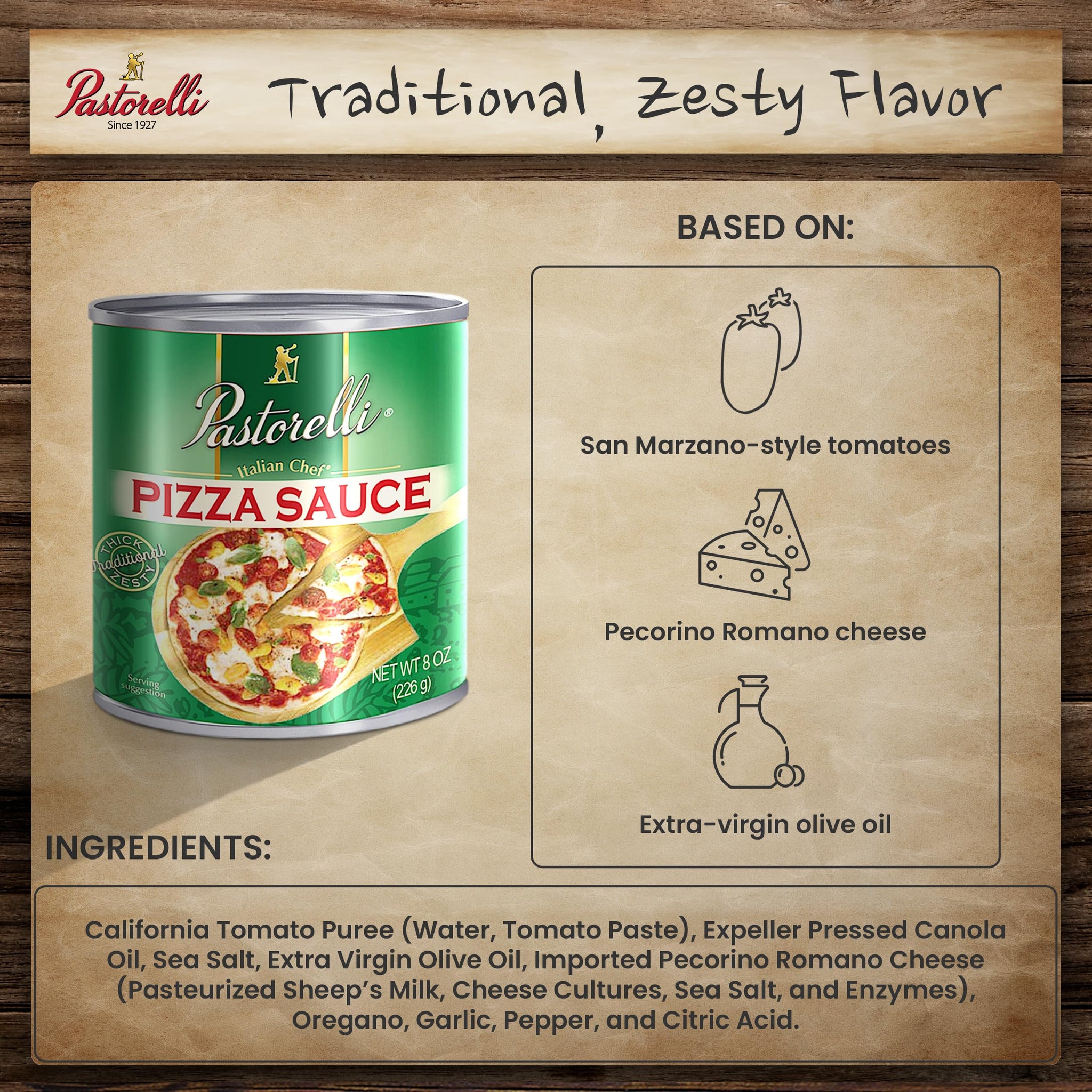 Pastorelli Pizza Sauce, Original Authentic Italian Pizza Sauce with Extra Virgin Olive Oil and Pecorino Romano Cheese Shredded, Since 1952 Family